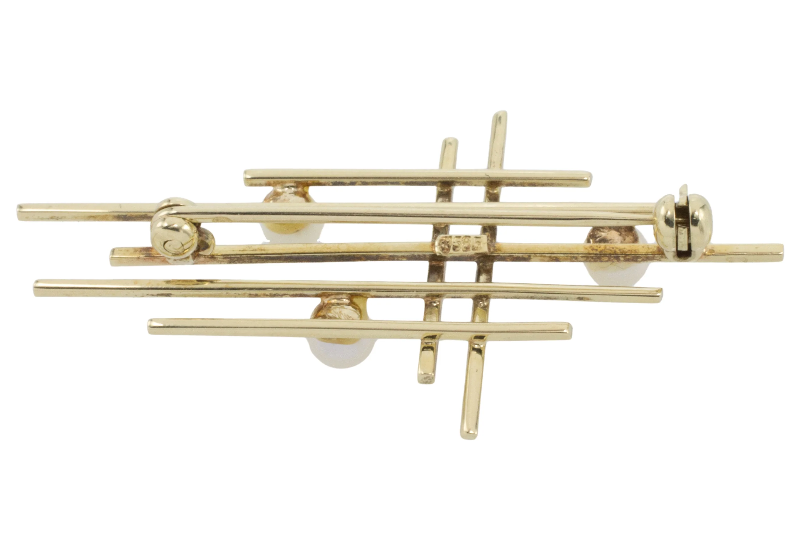 14 carat gold bar brooch with pearls - Image 3