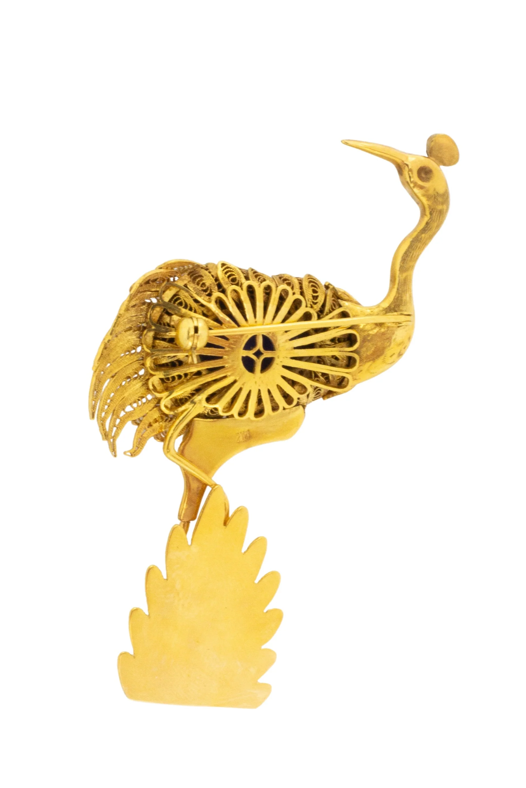 14 carat gold bird brooch with lapis lazuli, ruby and tourmaline - Image 4