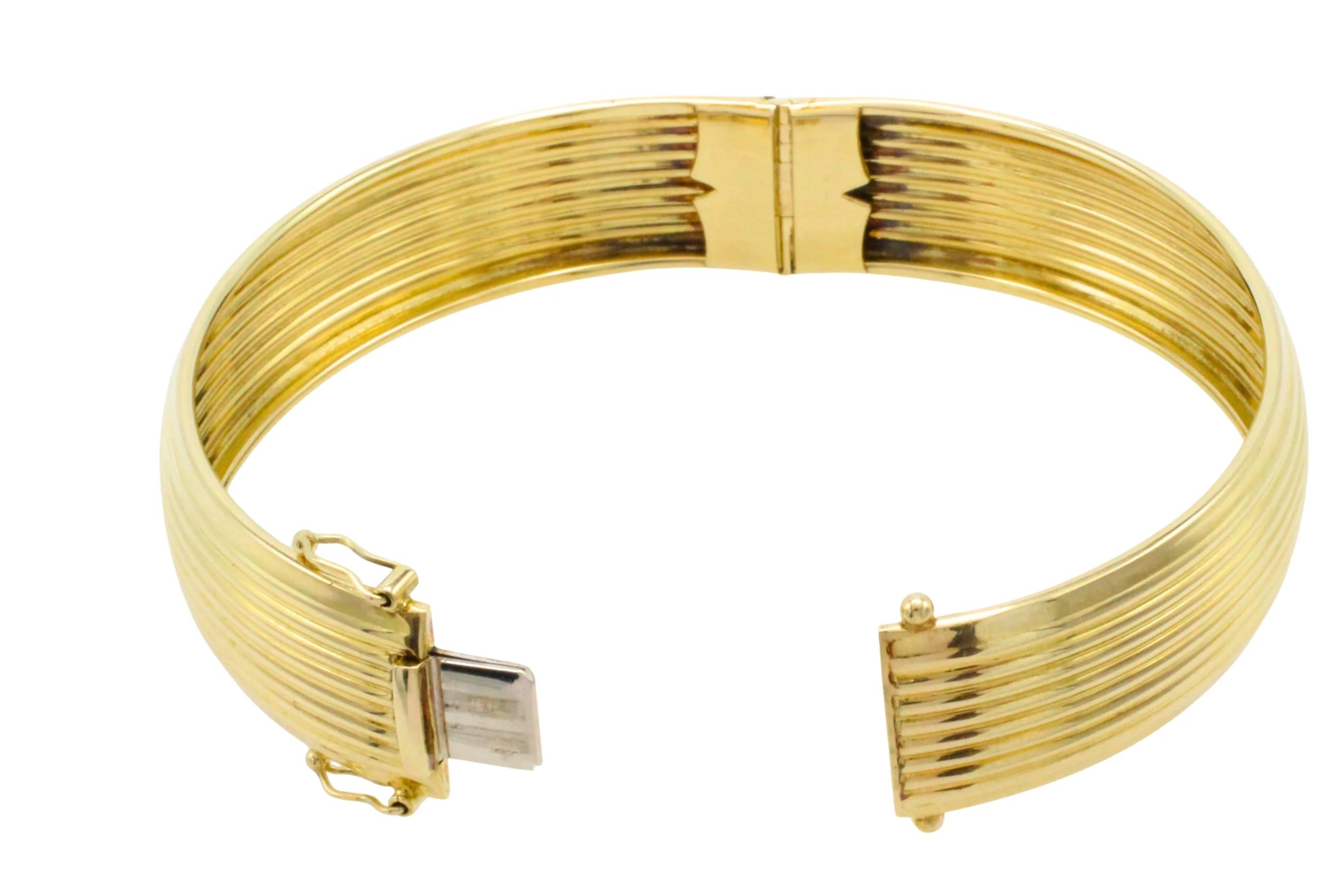 14 carat gold hinged bracelet with ridges - Image 3