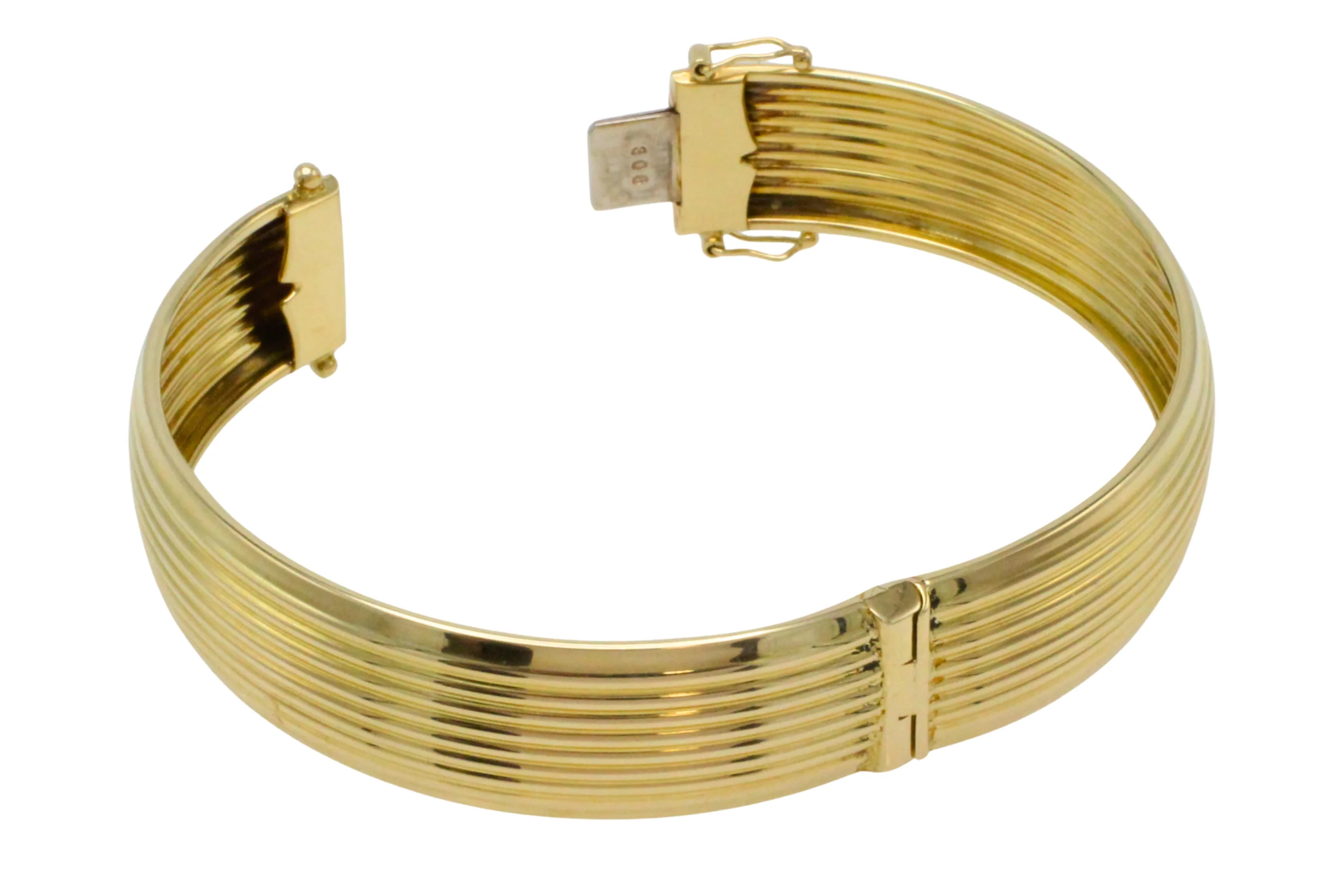 14 carat gold hinged bracelet with ridges - Image 4