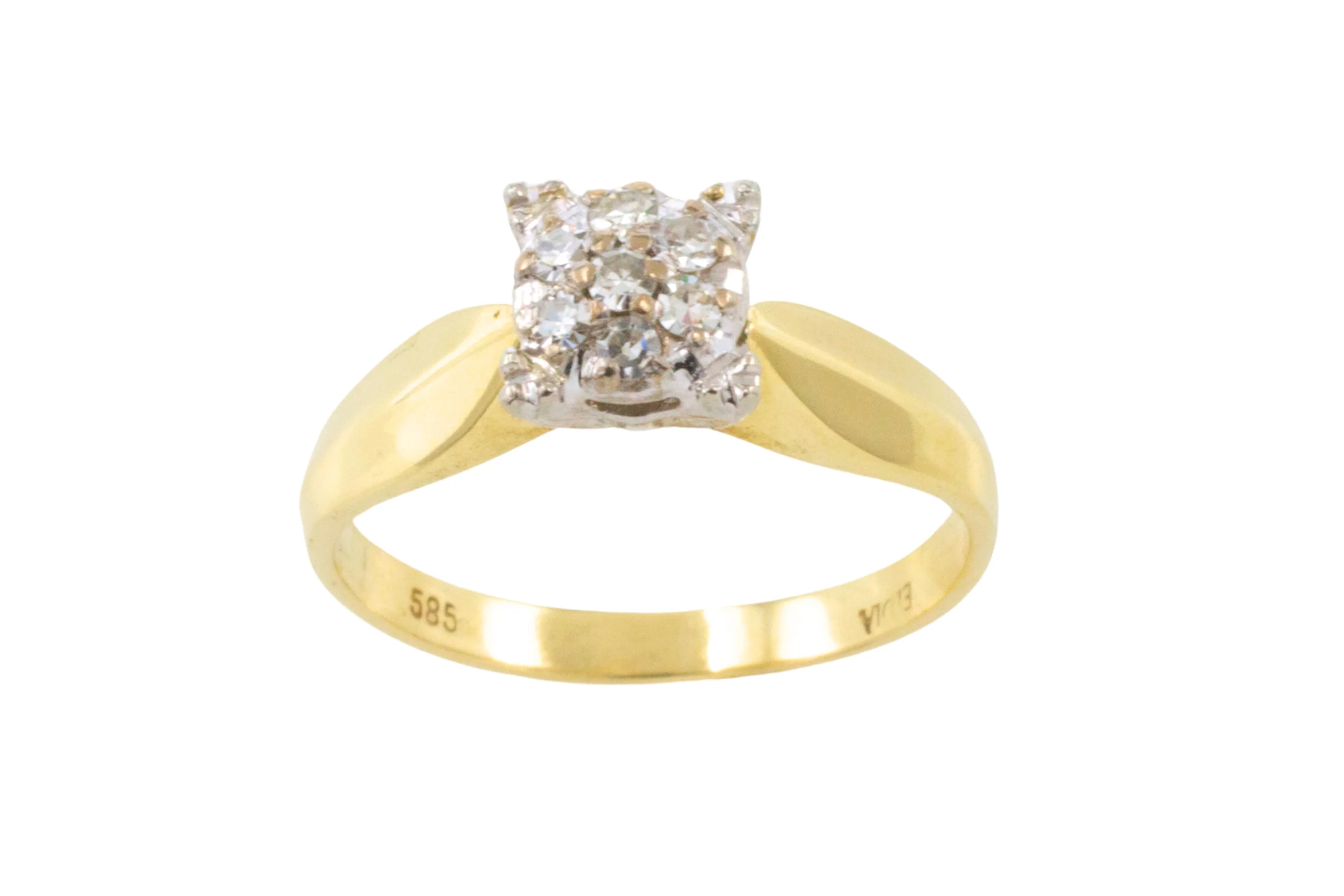 14 carat gold solitaire style ring with diamonds
