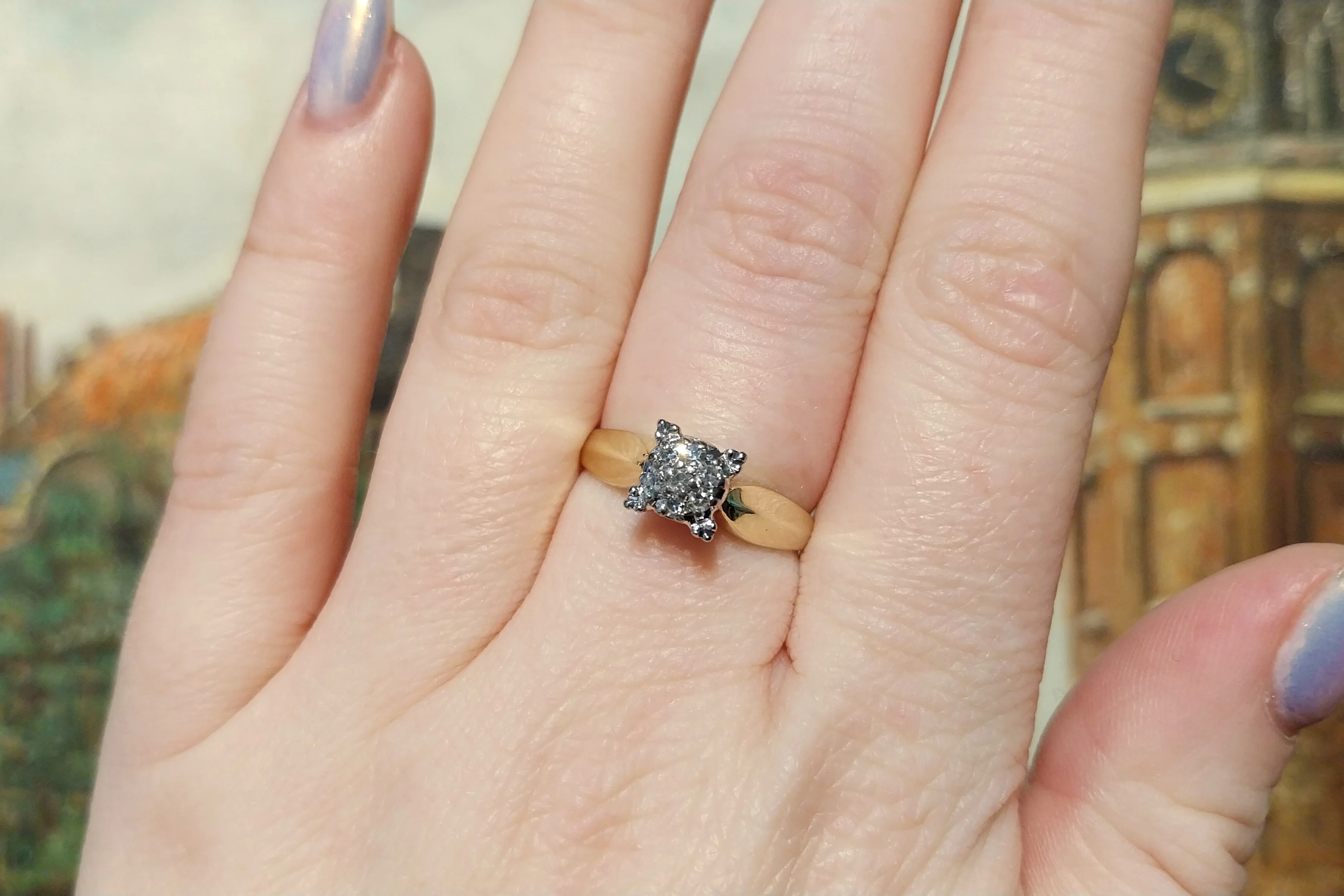 14 carat gold solitaire style ring with diamonds - Image 6