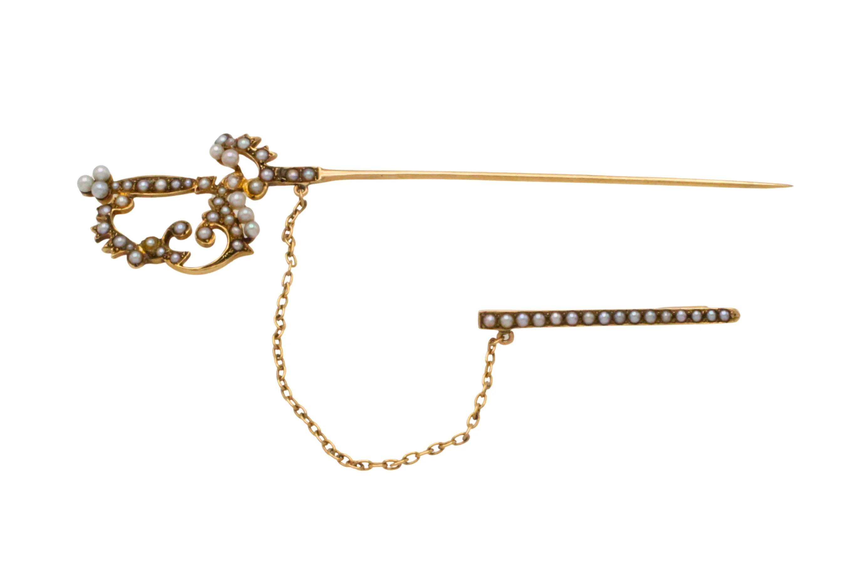 14 carat gold sword pin with pearls - Image 3