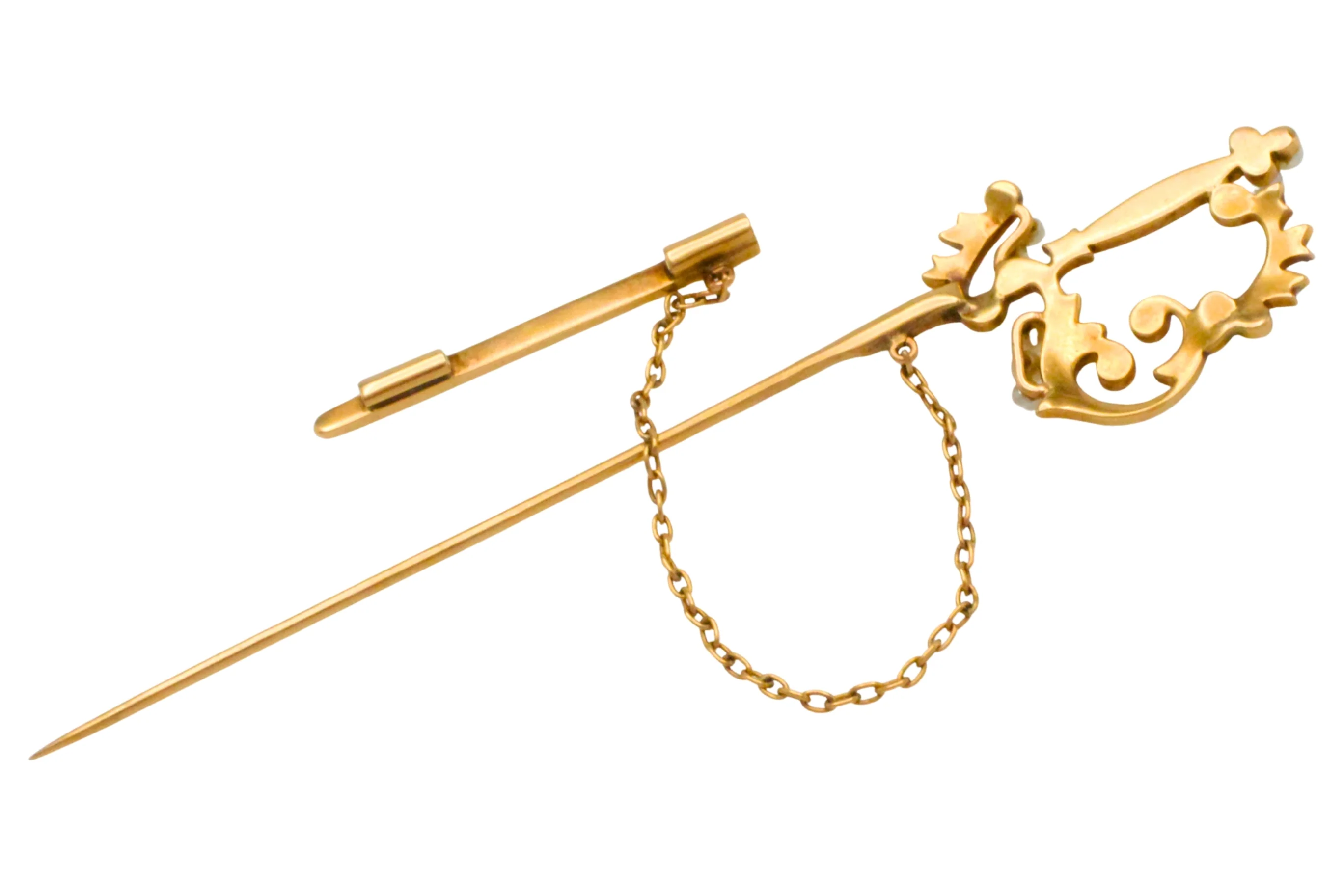 14 carat gold sword pin with pearls - Image 4