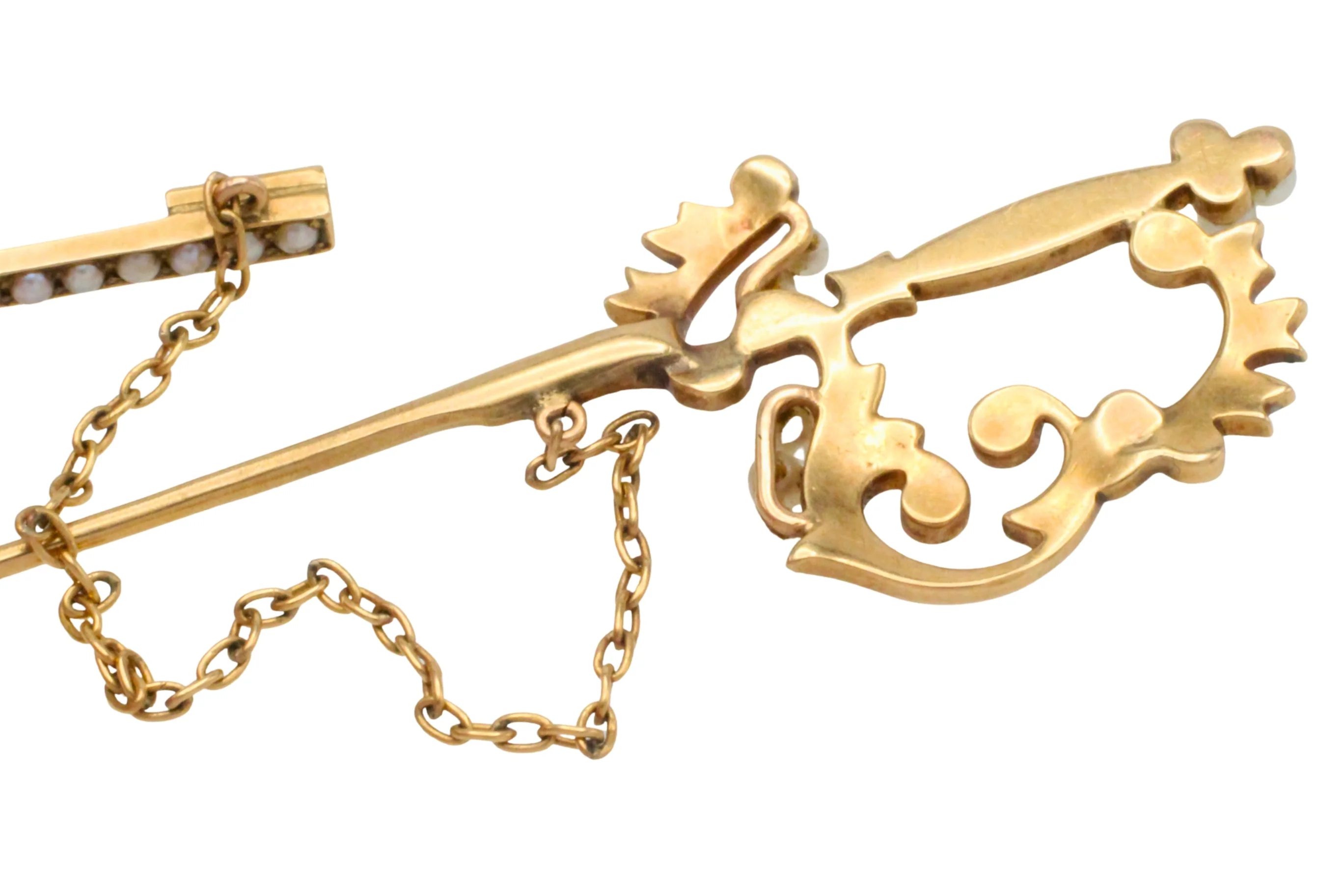 14 carat gold sword pin with pearls - Image 5