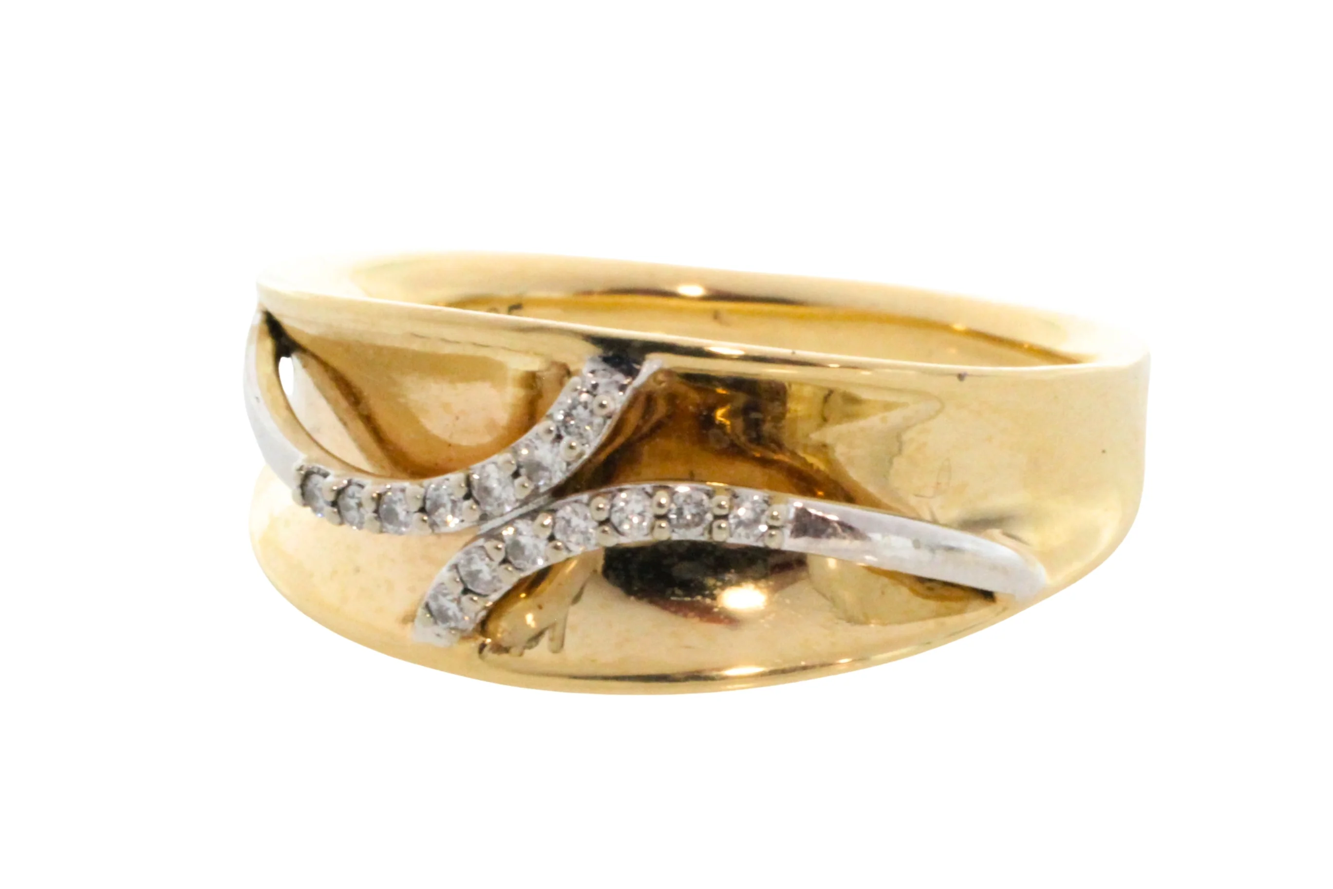 14 carat yellow and white gold ring with diamonds - Image 2