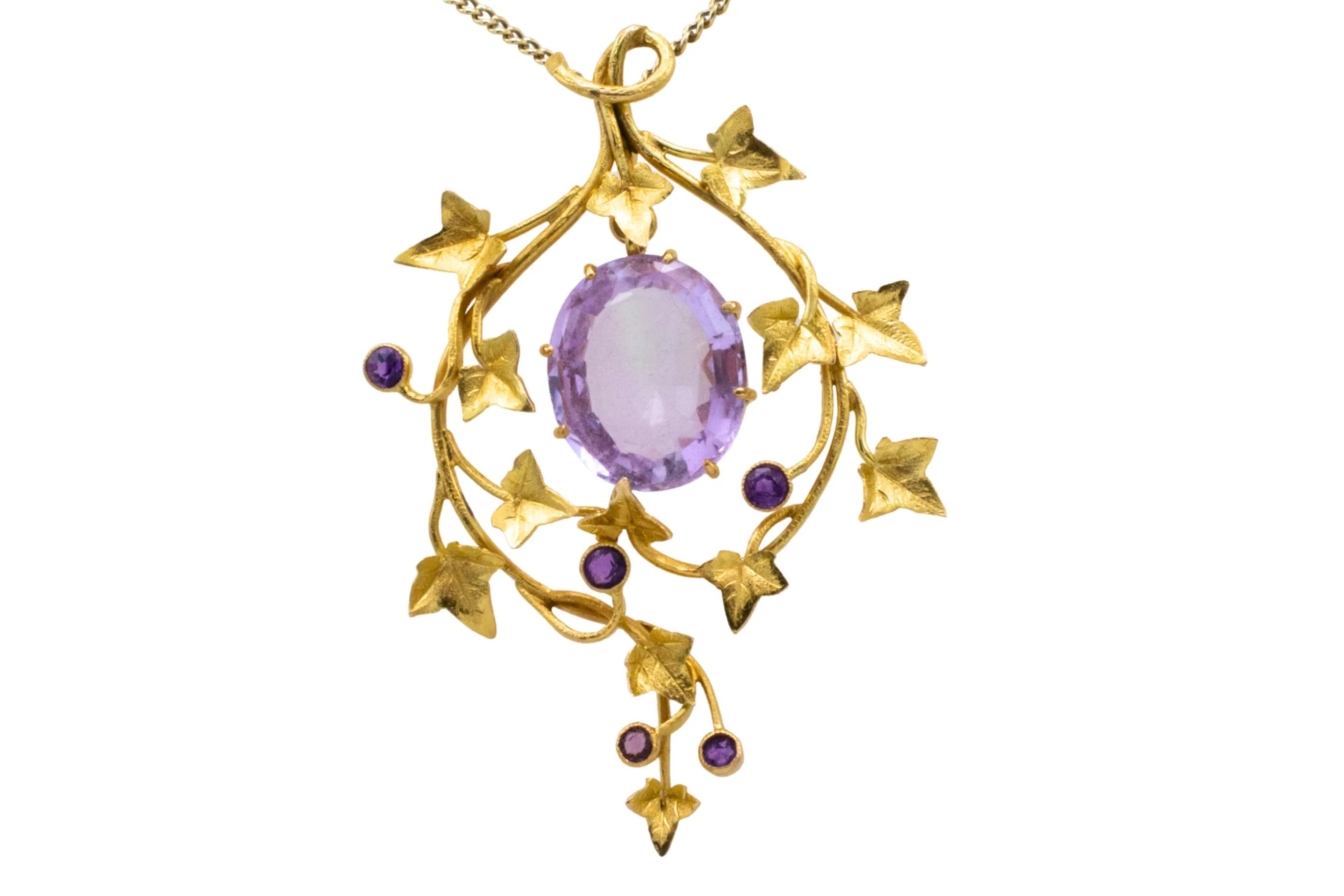 18 carat gold ivy pendant with amethyst - Image 3