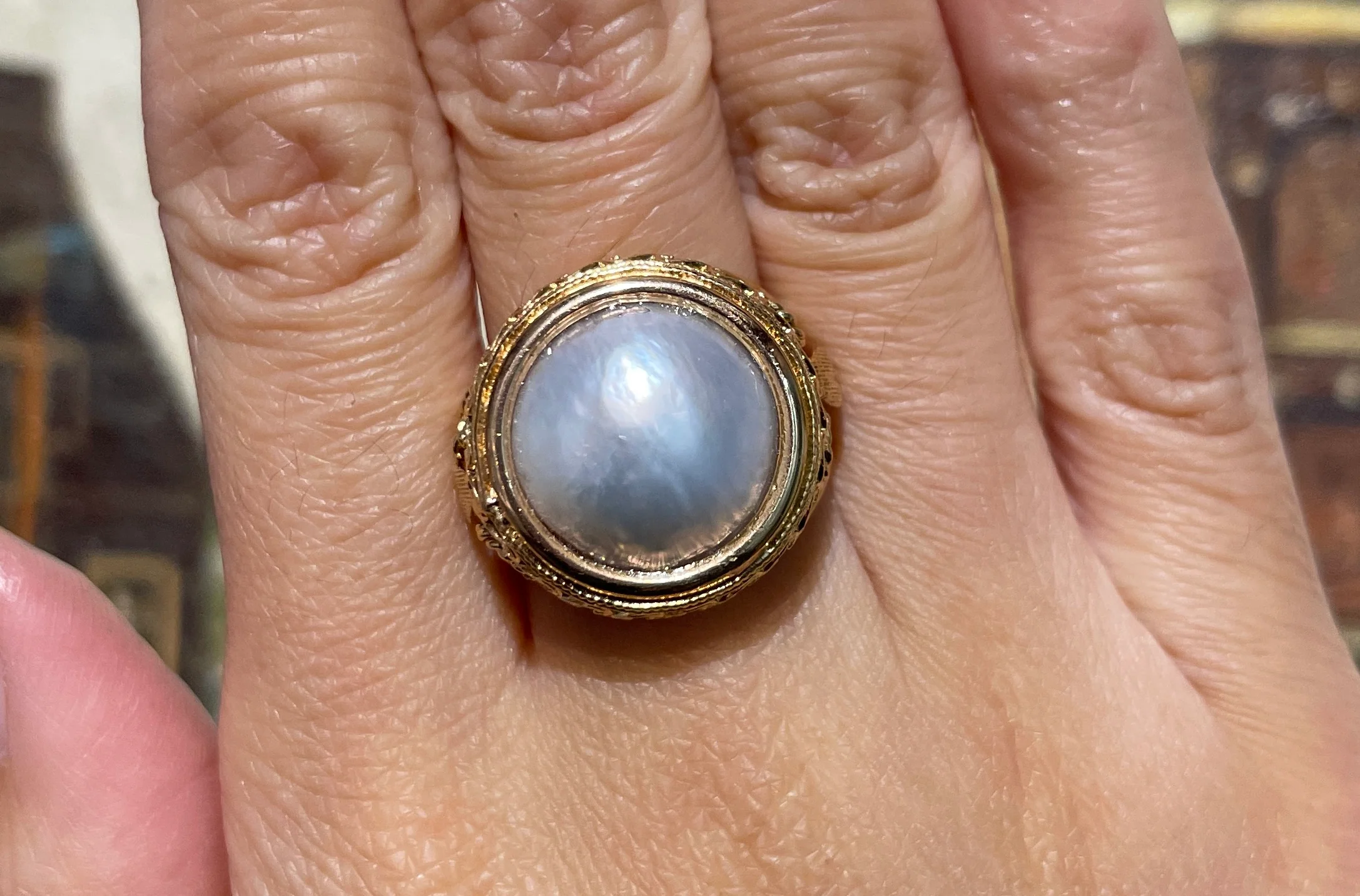 18 carat gold ring with mabe pearl - Image 6