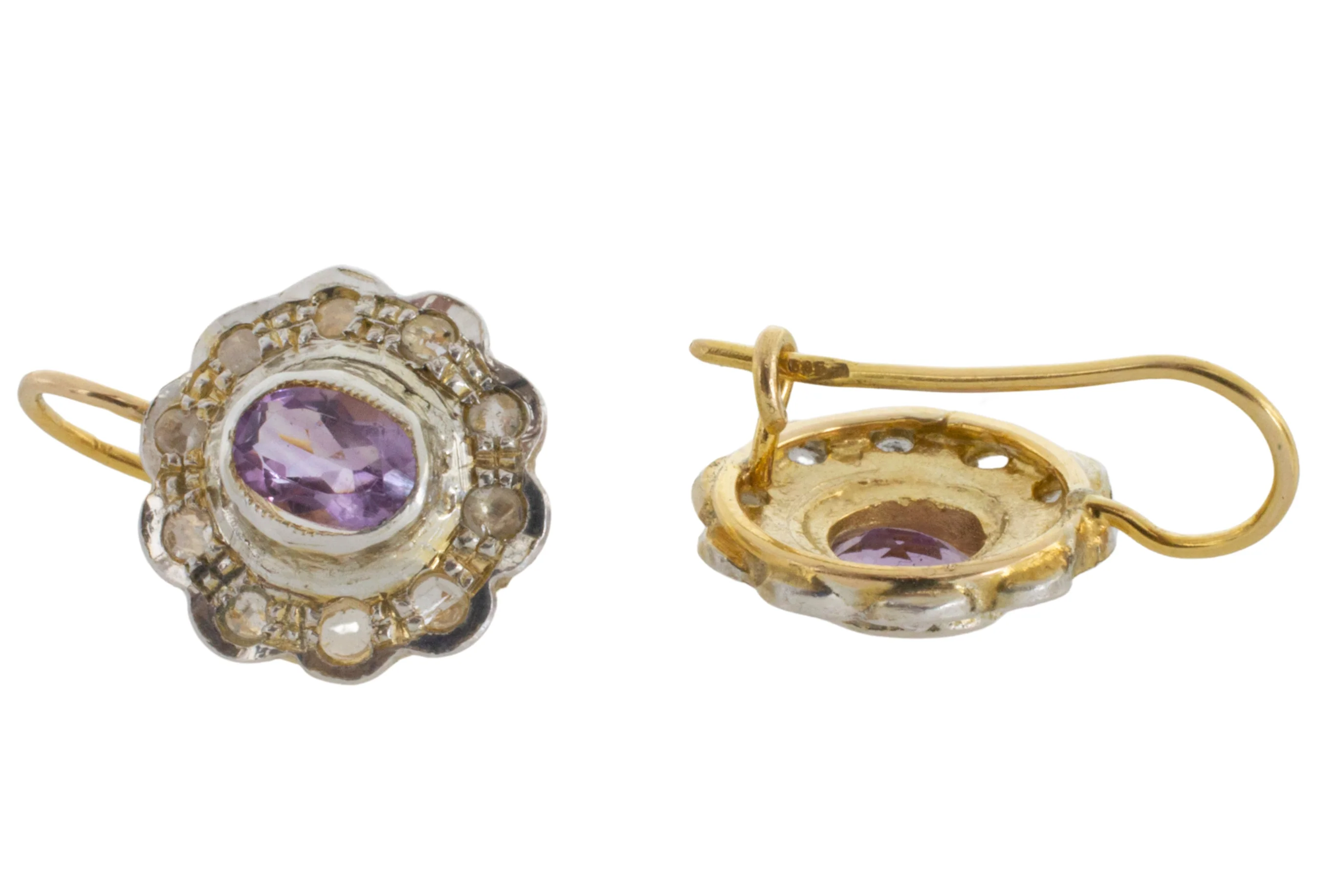 Amethyst and rose diamond earrings in silver and gold - Image 3