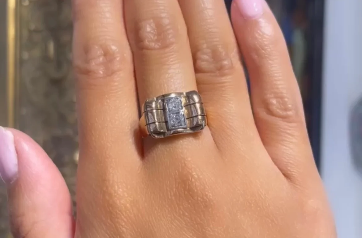 Retro gold ring with old cut diamonds - Image 6