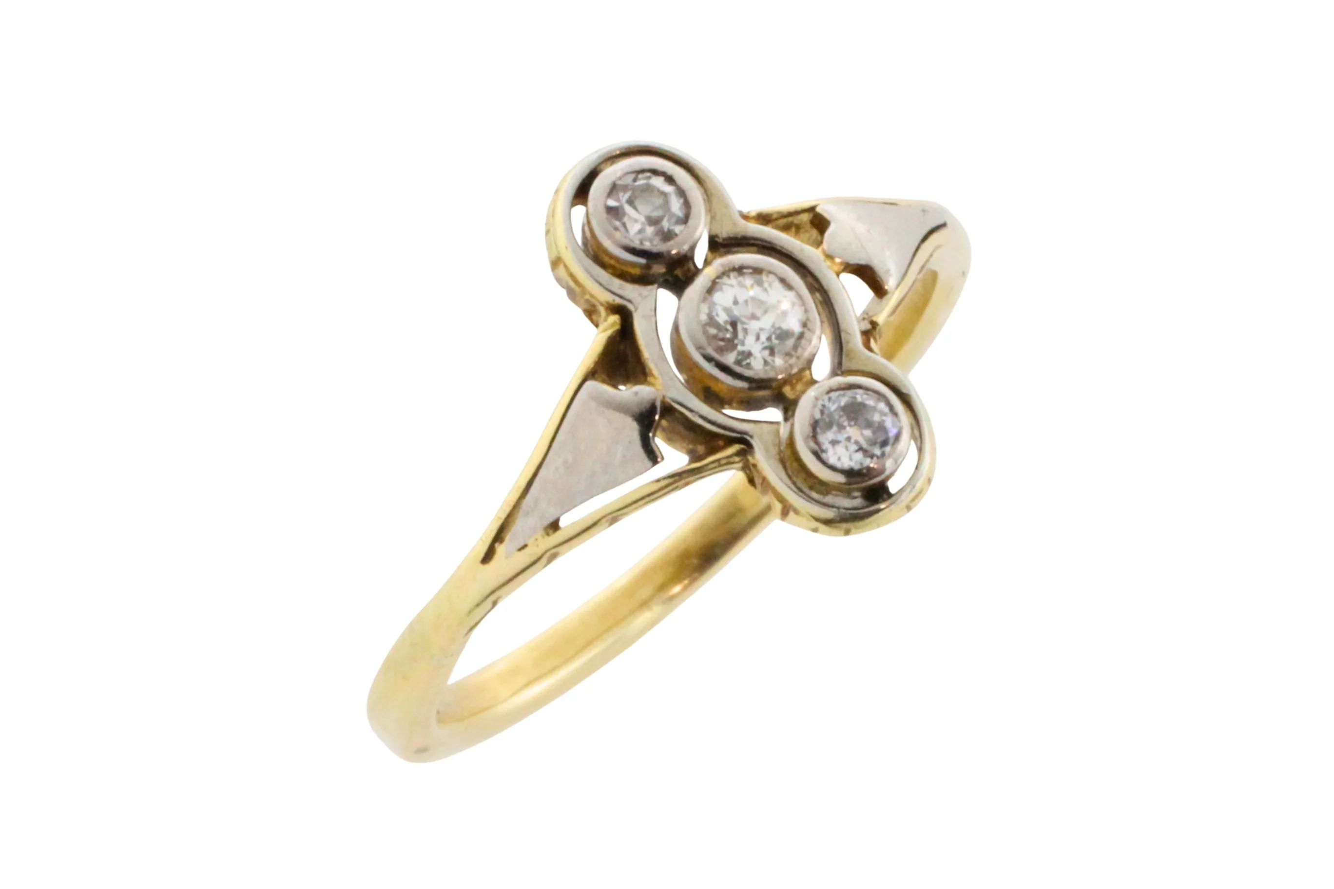 Antique diamond three stone ring in 14 carat gold - Image 2