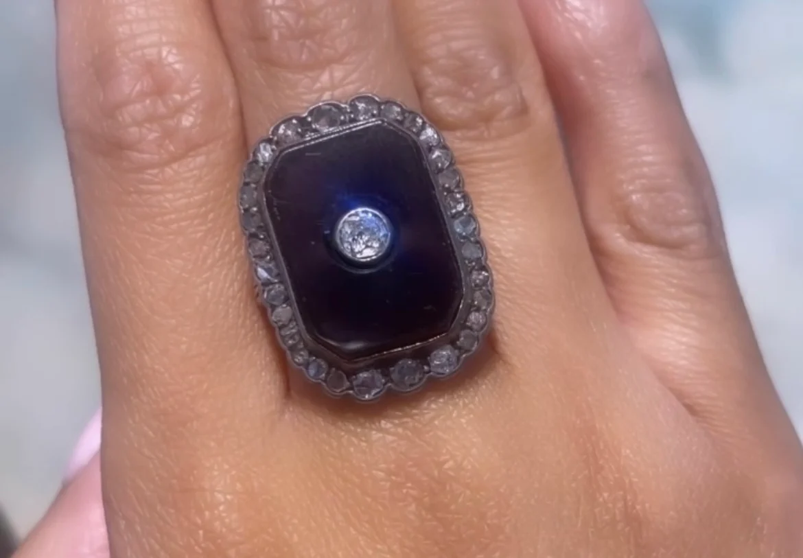 Antique sardonyx & diamond gold ring - Image 6