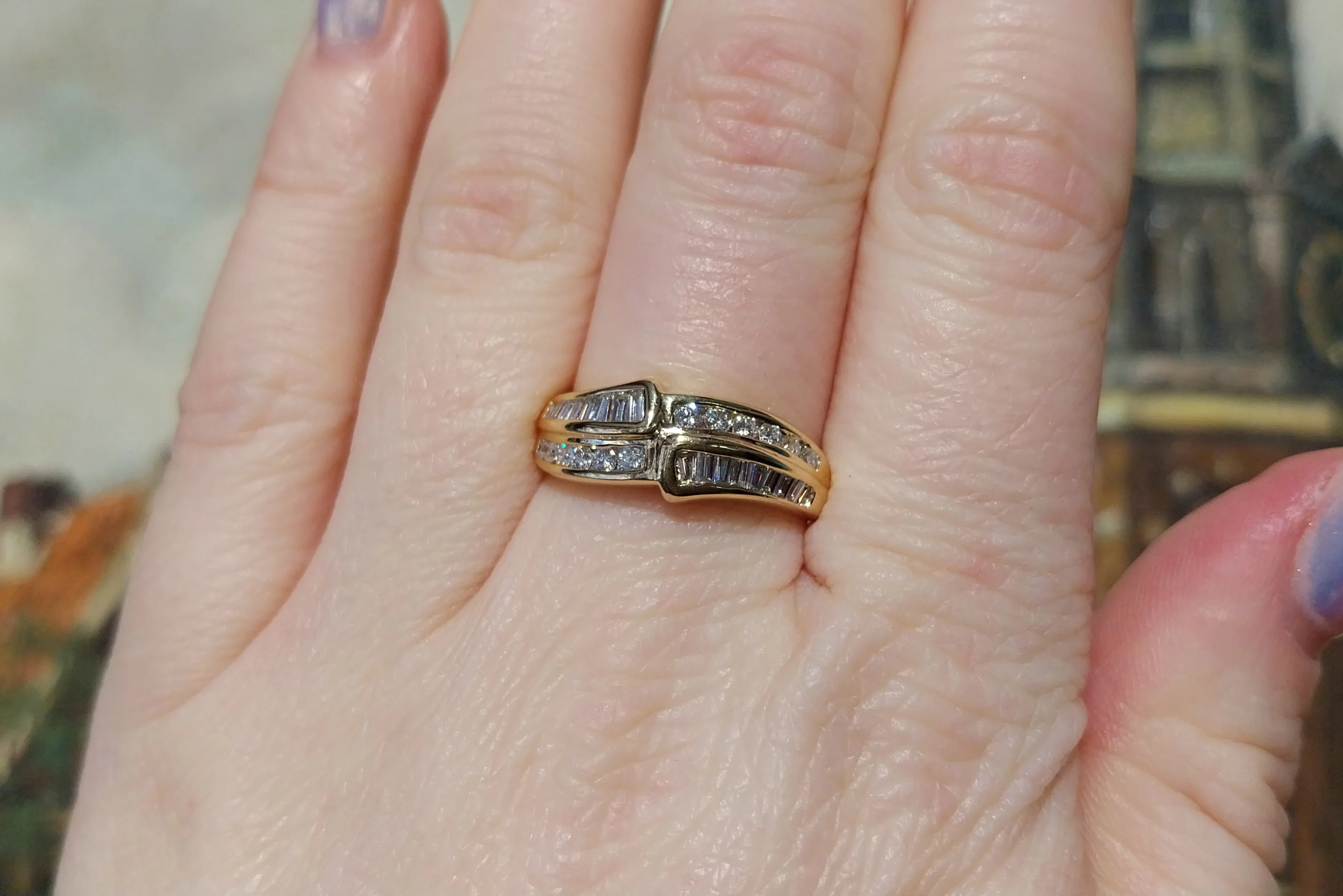Baguette and brilliant cut diamond ring in 18 carat gold - Image 7