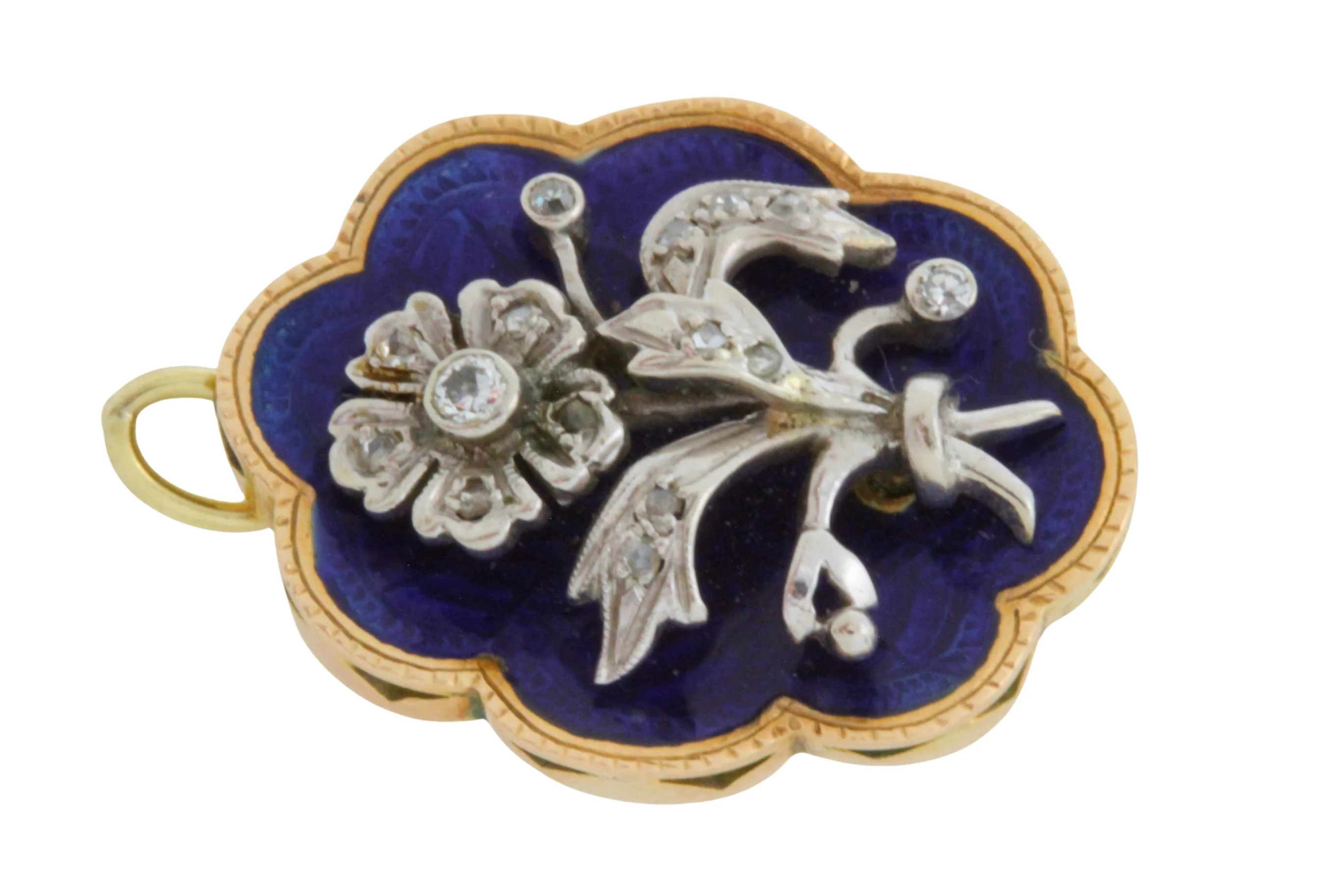 Blue enamel pendant with diamond in silver and gold - Image 3