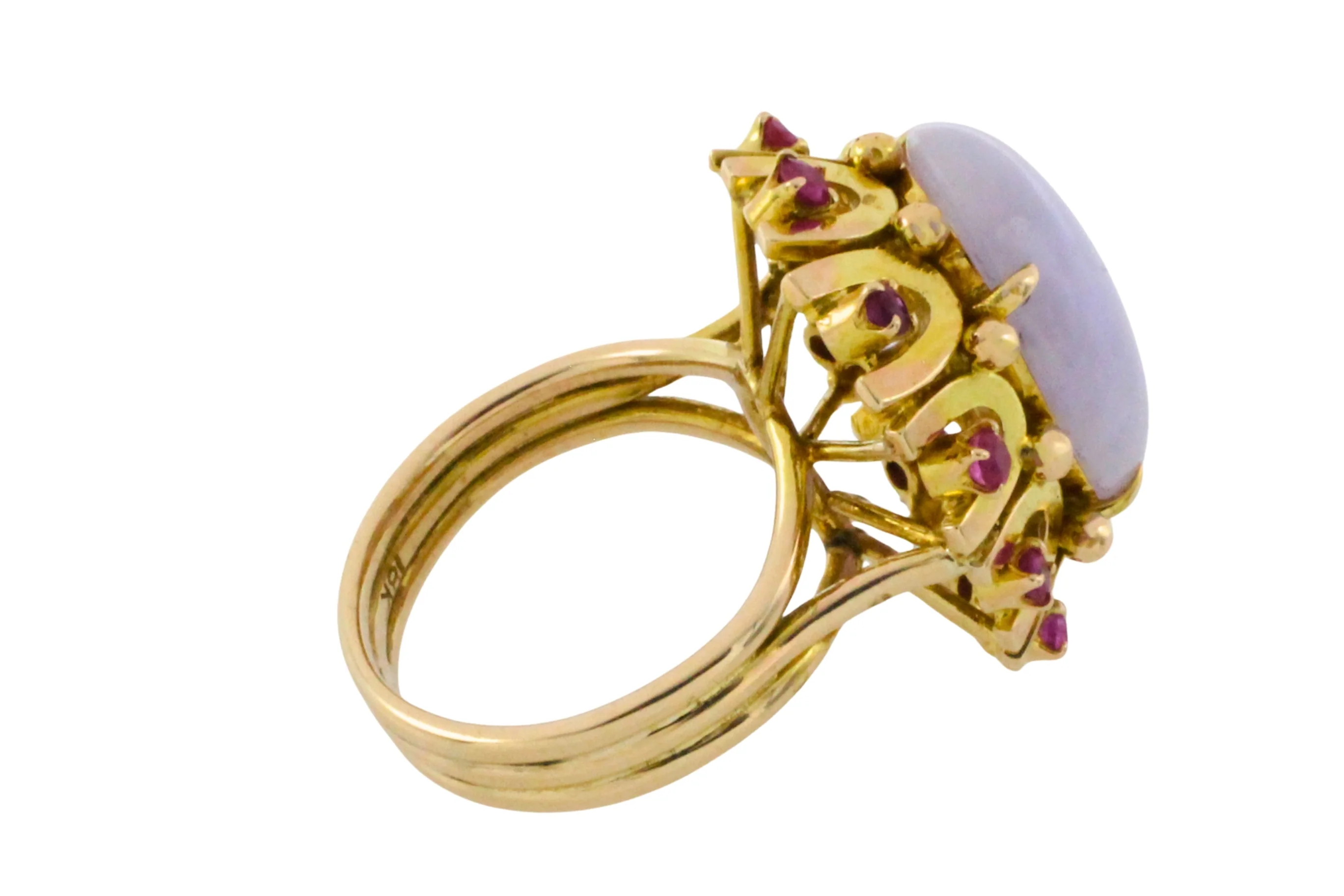 Cabochon lavender jade and ruby ring - Image 5