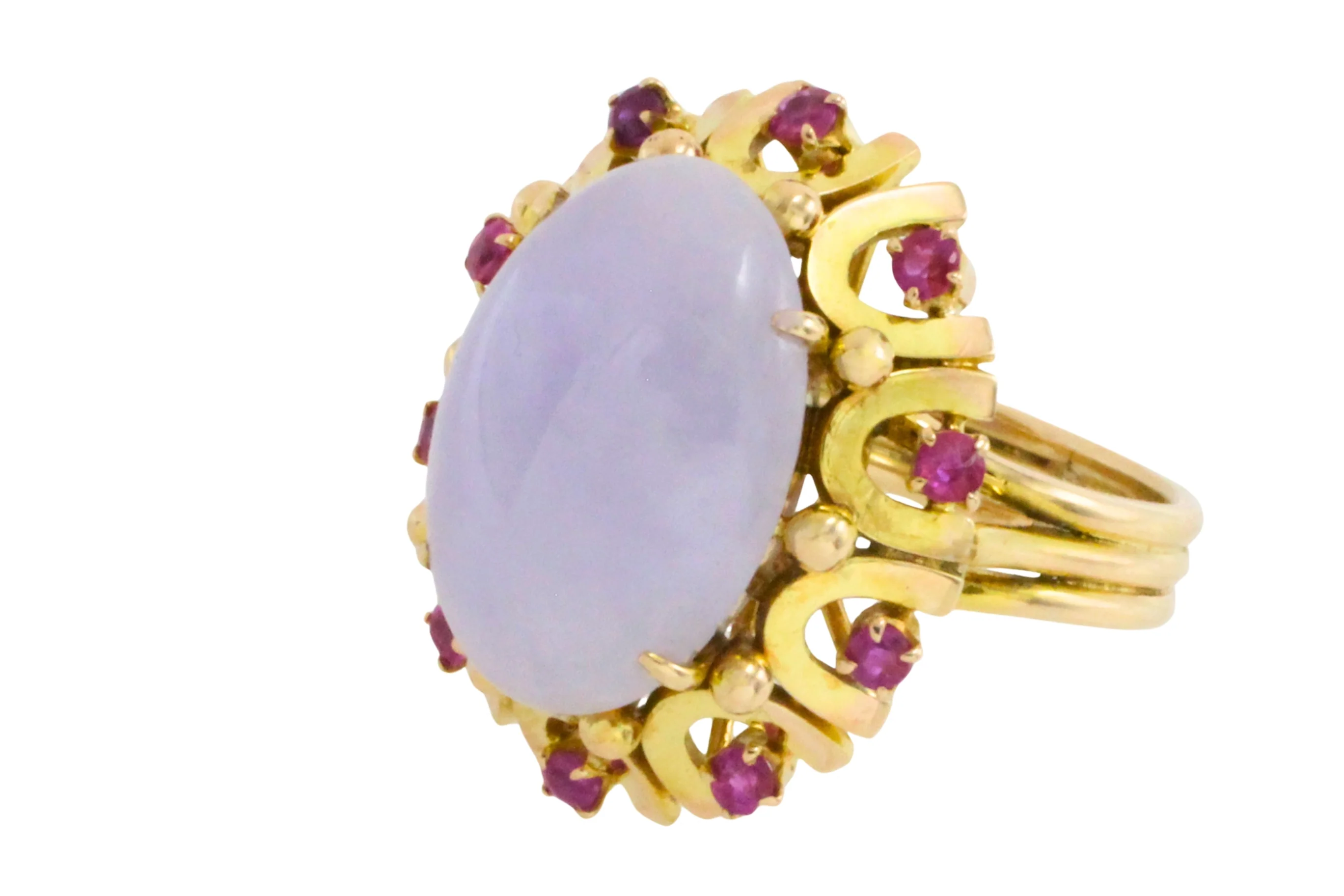 Cabochon lavender jade and ruby ring - Image 6