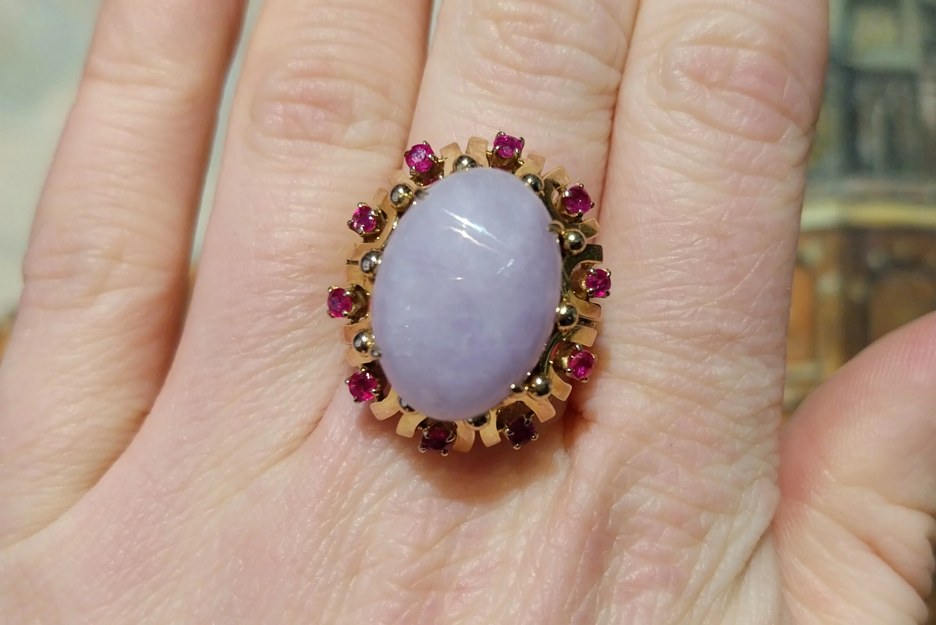 Cabochon lavender jade and ruby ring - Image 7