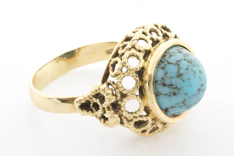Cabochon turquoise ring in 14 carat yellow gold - Image 3