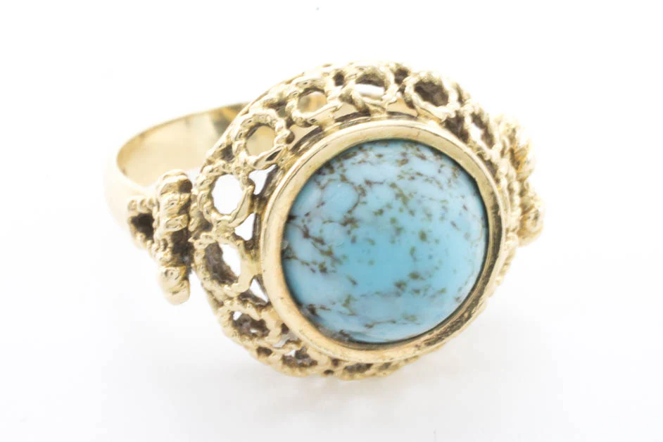 Cabochon turquoise ring in 14 carat yellow gold - Image 4