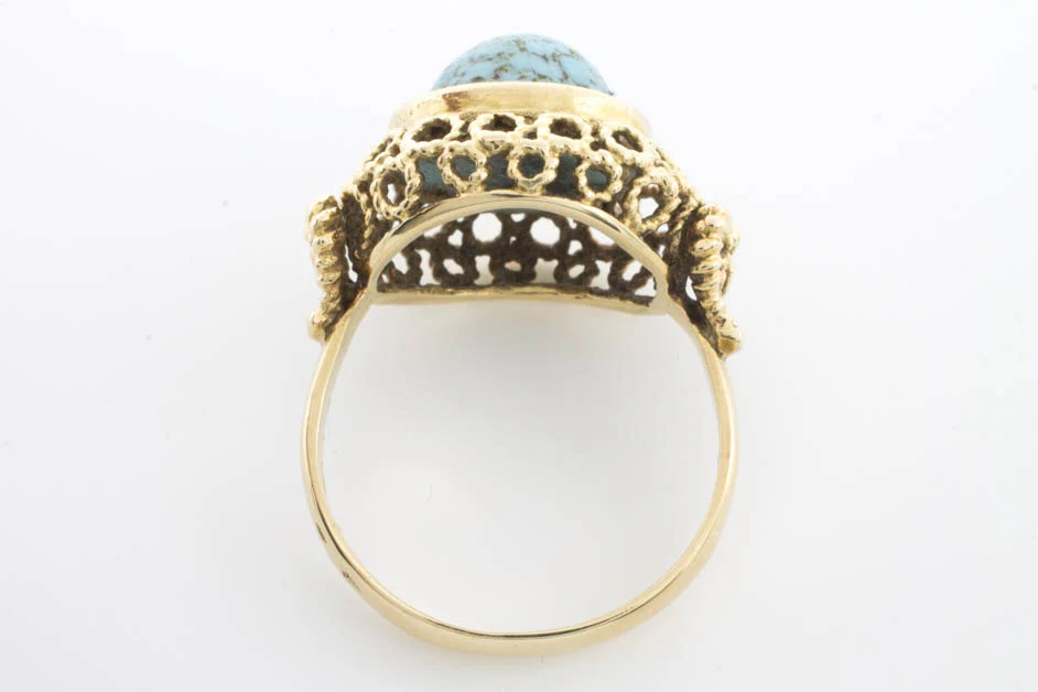 Cabochon turquoise ring in 14 carat yellow gold - Image 5