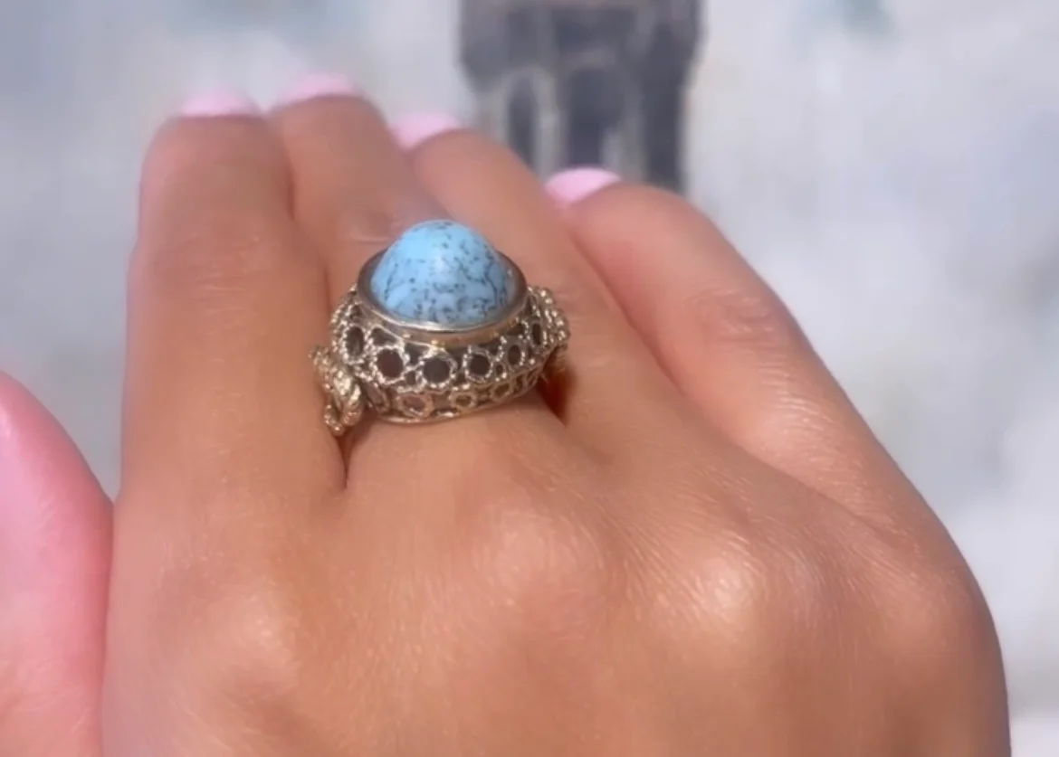 Cabochon turquoise ring in 14 carat yellow gold - Image 6