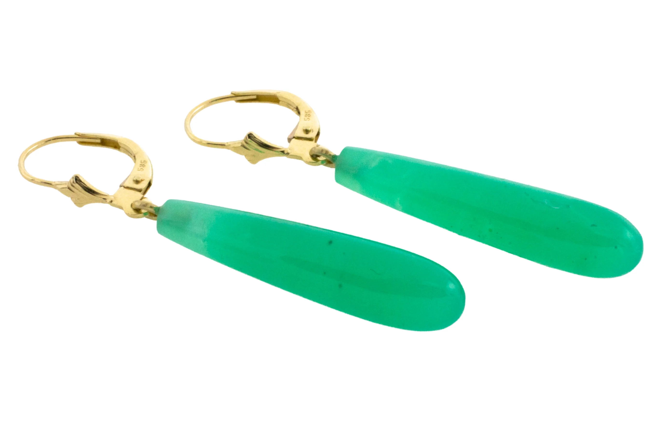 Chrysoprase pendant earrings in 14 carat gold - Image 2