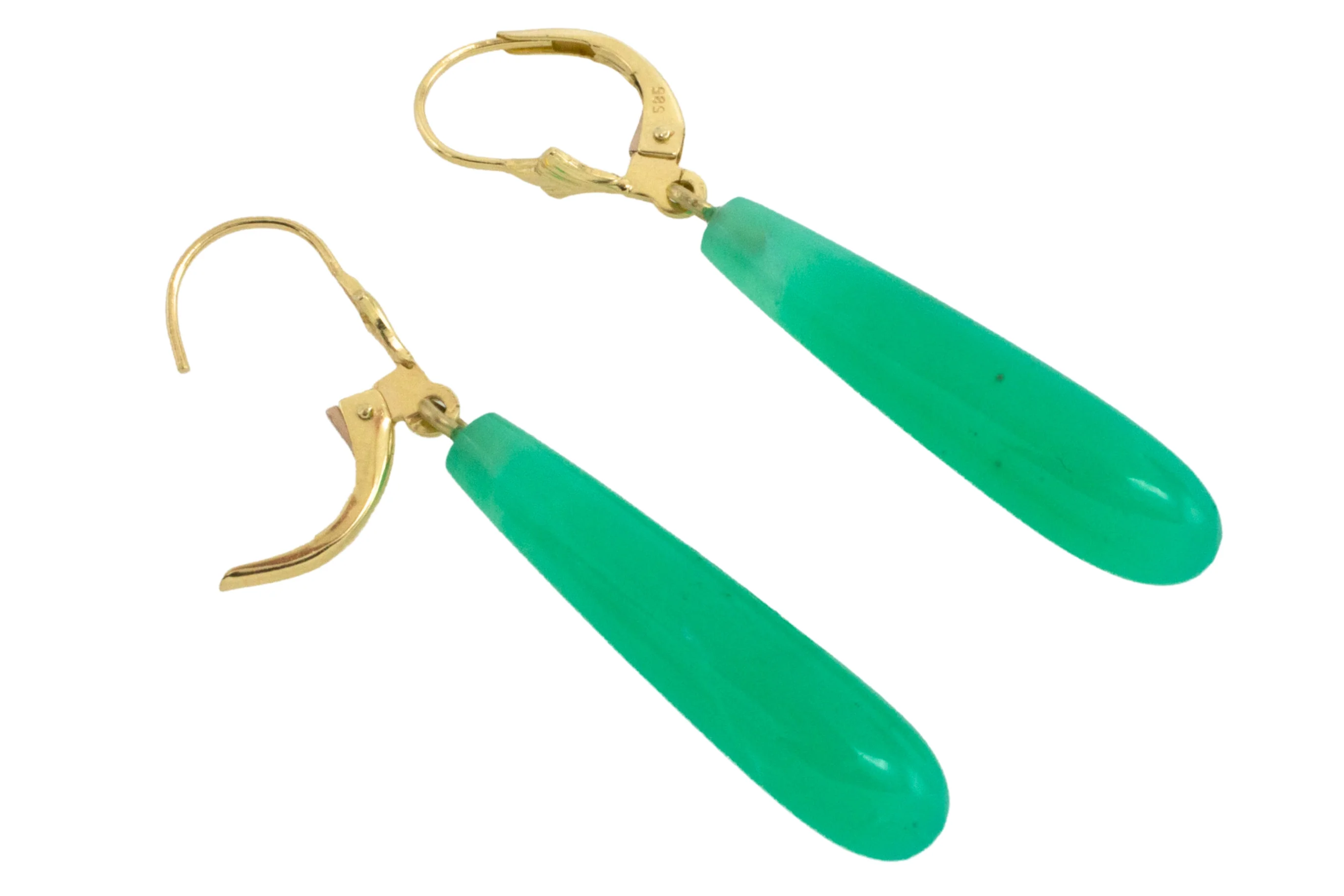 Chrysoprase pendant earrings in 14 carat gold - Image 4