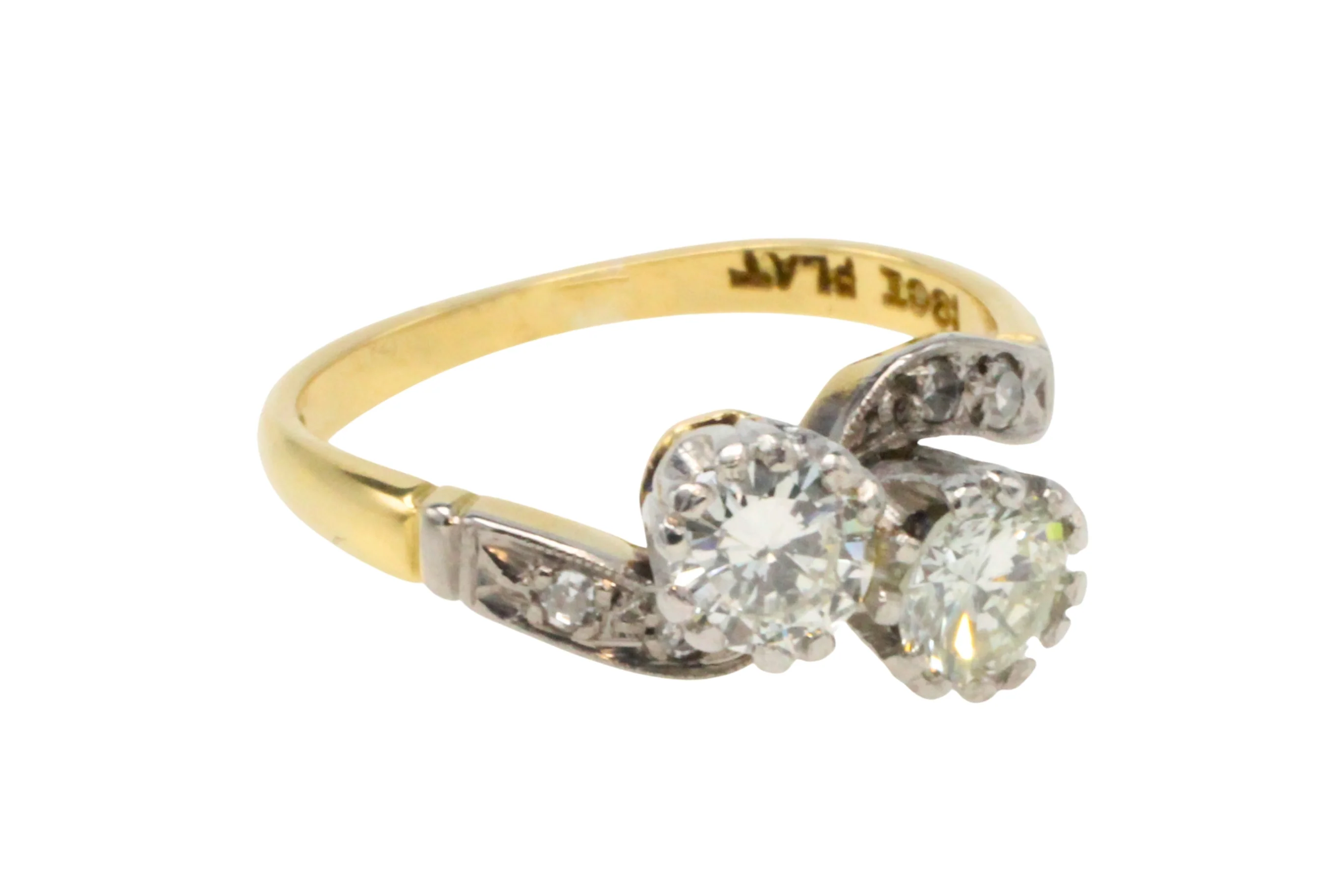 Diamond Toi et Moi ring in 18 carat gold and platinum - Image 4