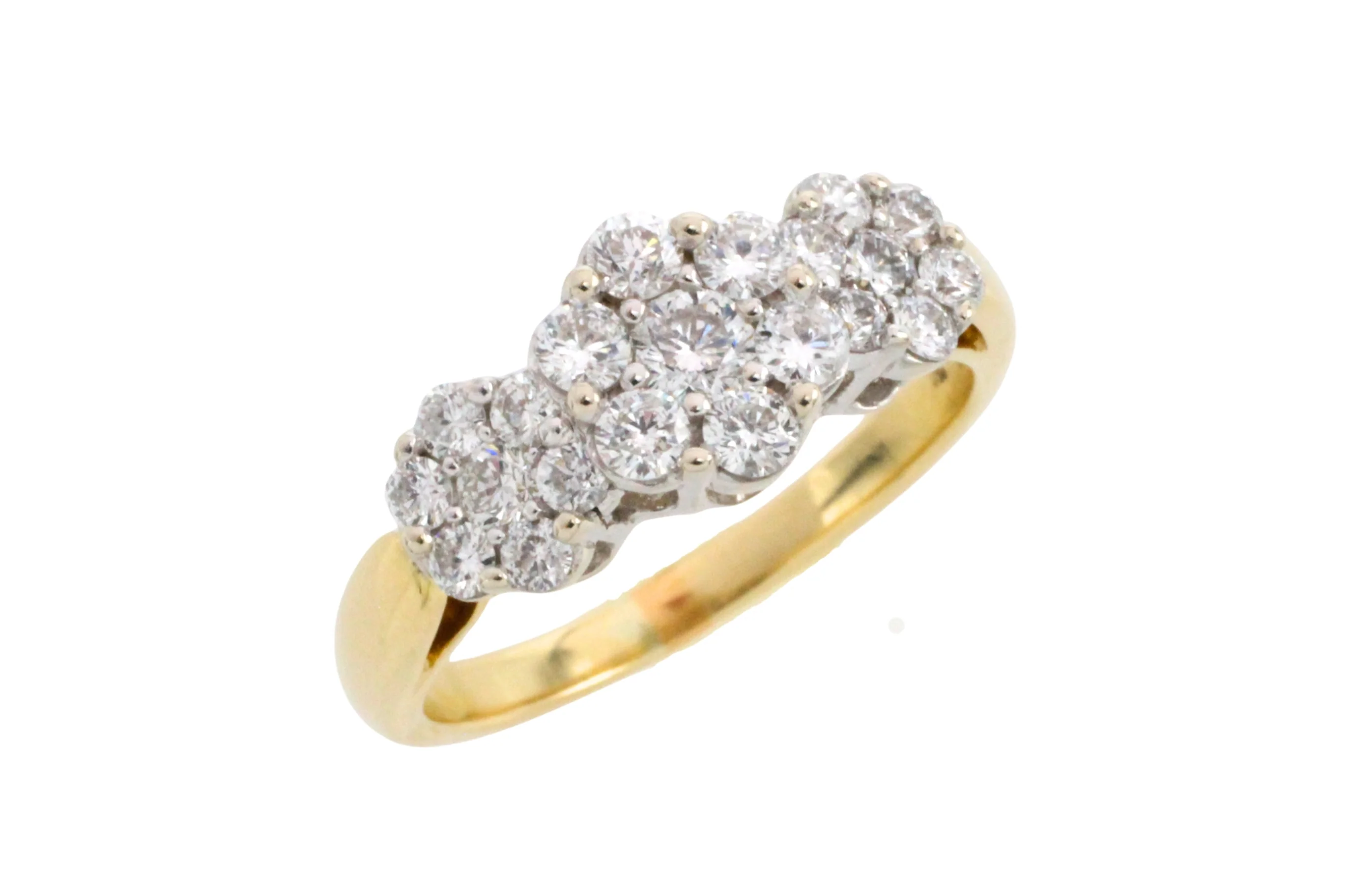 Diamond triple cluster ring in 18 carat gold