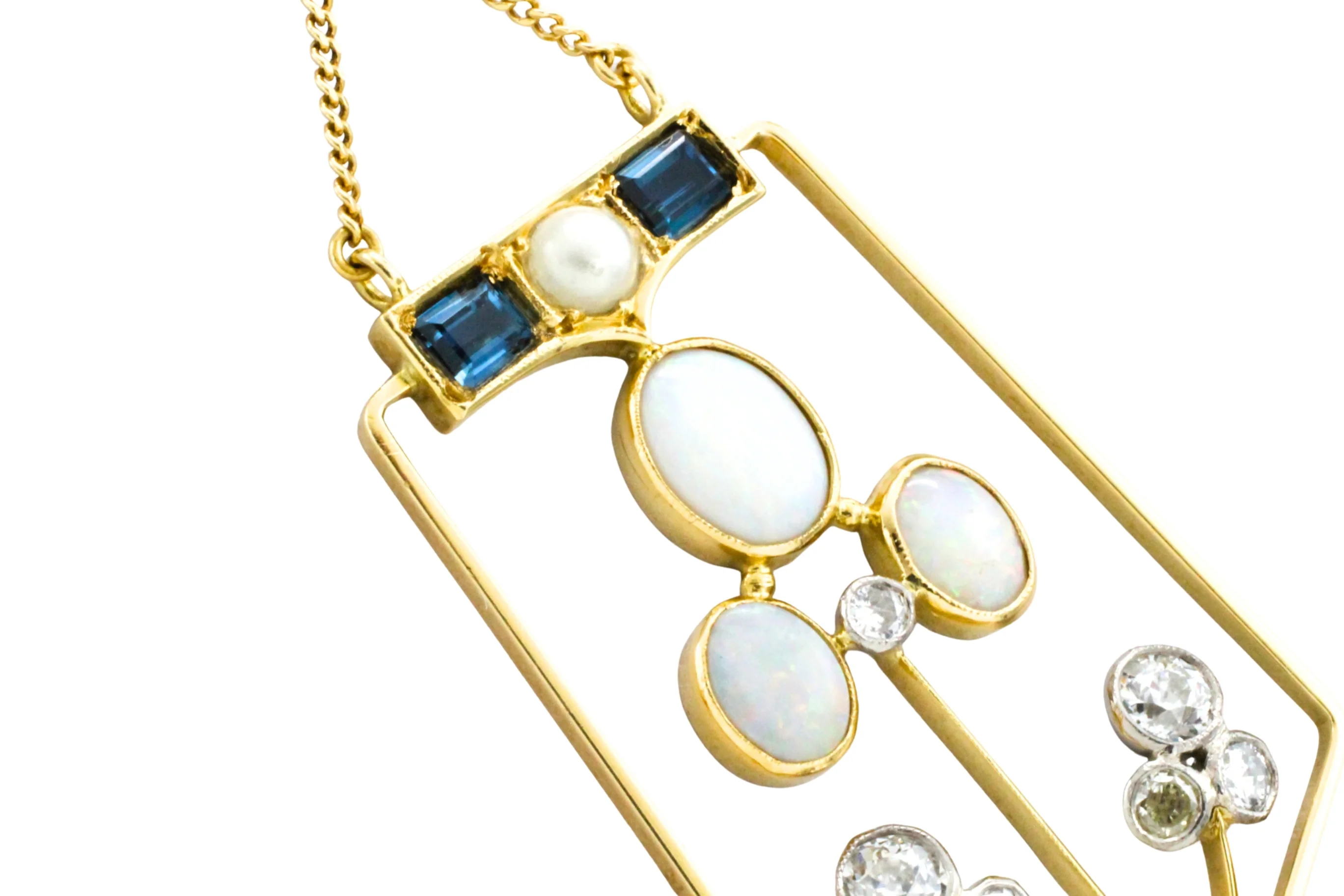 Edwardian diamond, opal, sapphire and pearl pendant - Image 3