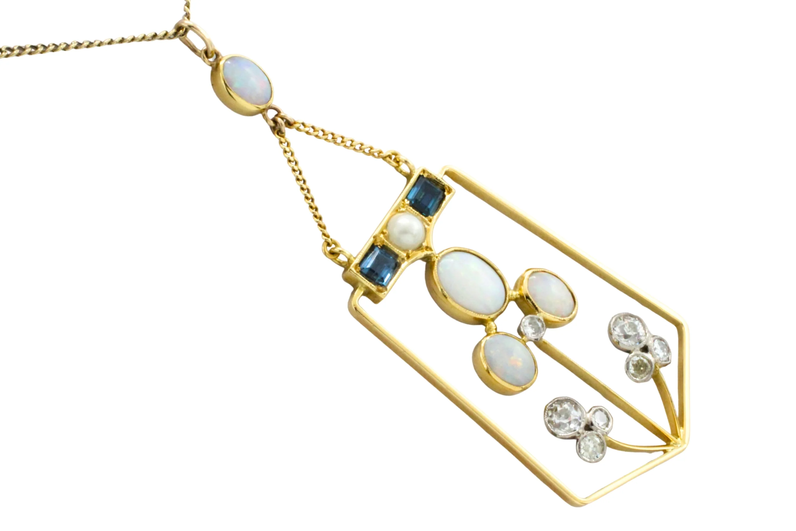 Edwardian diamond, opal, sapphire and pearl pendant - Image 6