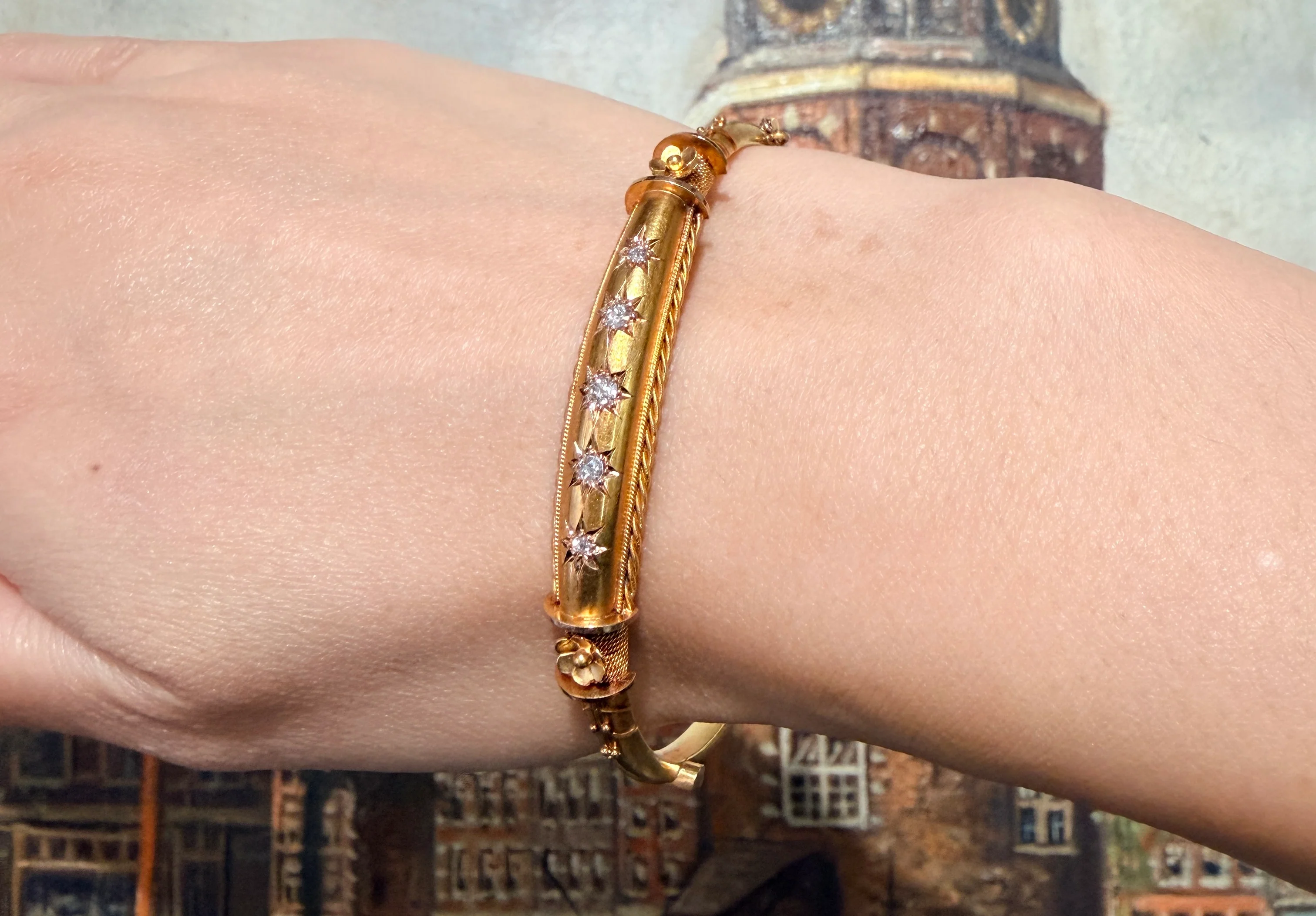 Edwardian hinged bracelet with old cut diamonds - Image 7