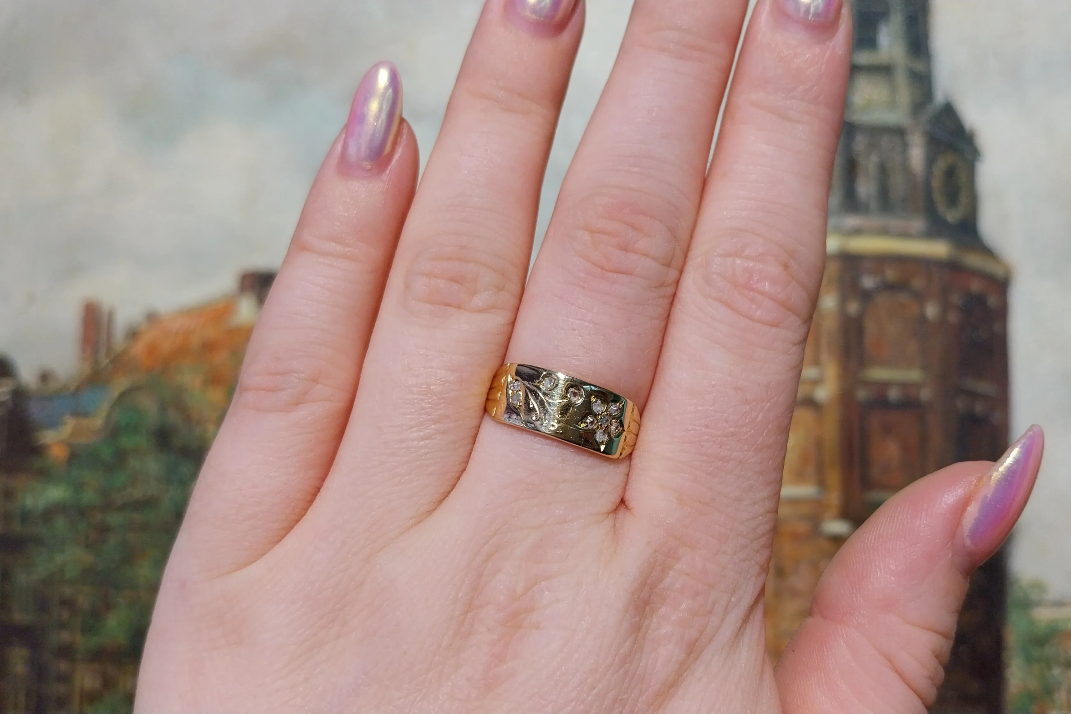 Edwardian rose diamond flower ring from 1911 - Image 6