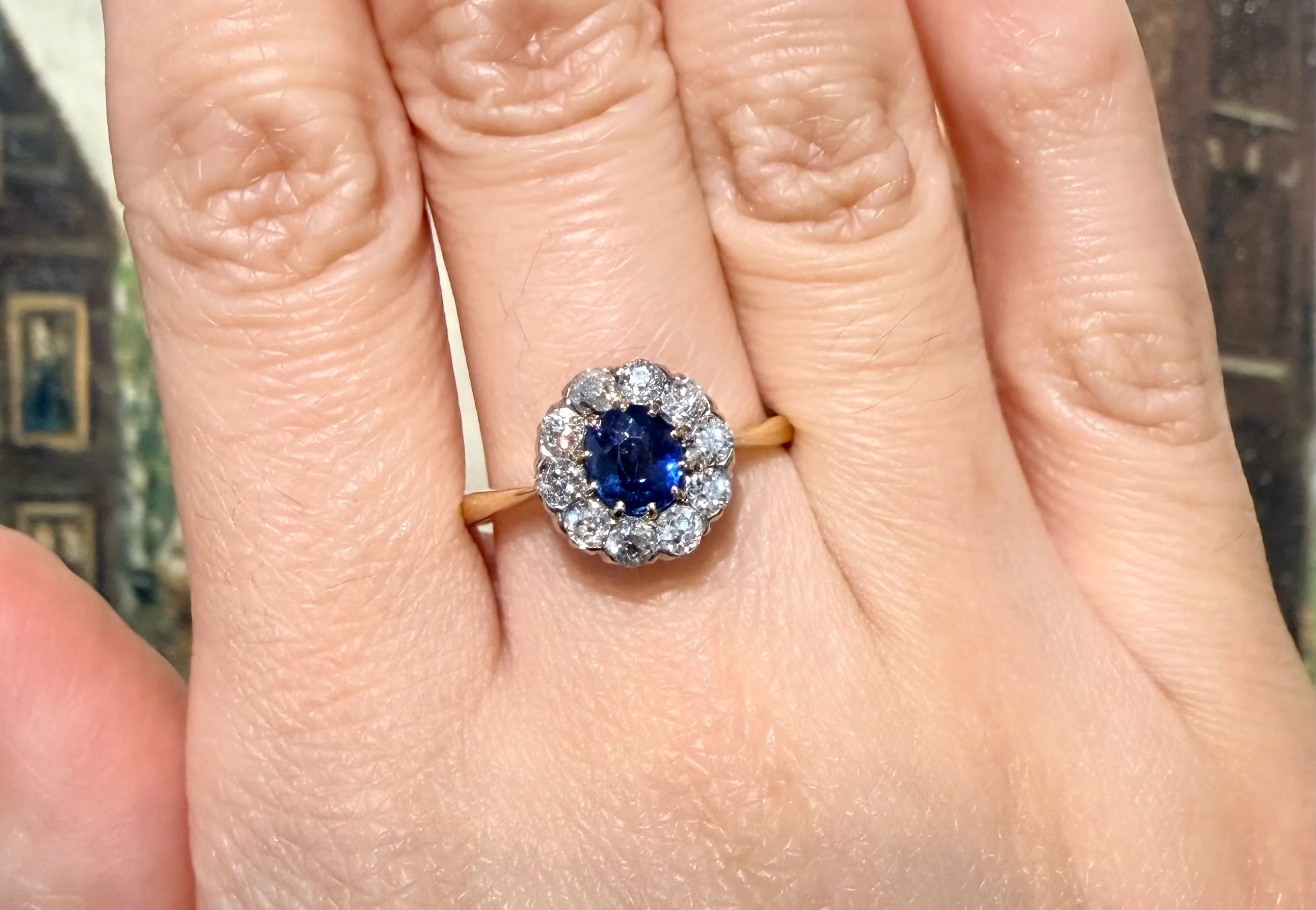 Edwardian sapphire an old cut diamond cluster ring - Image 7