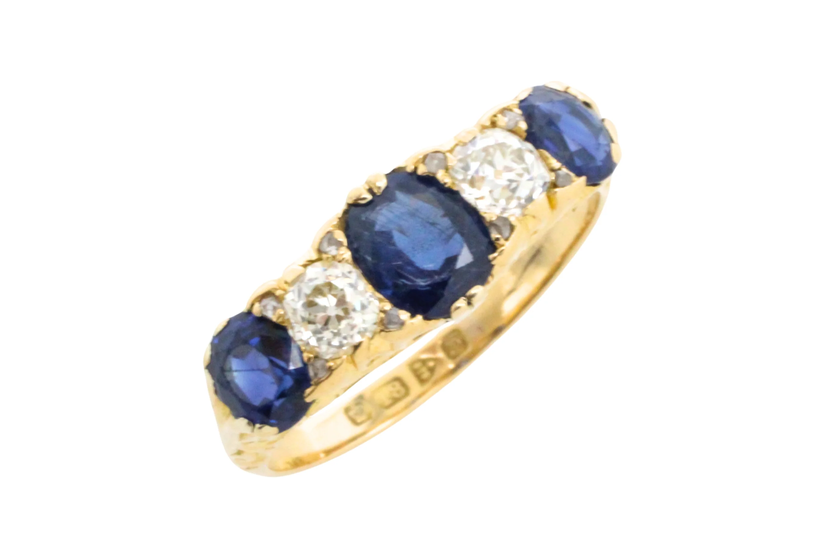 Edwardian sapphire and old mine cut diamond ring from 1906 - Image 3