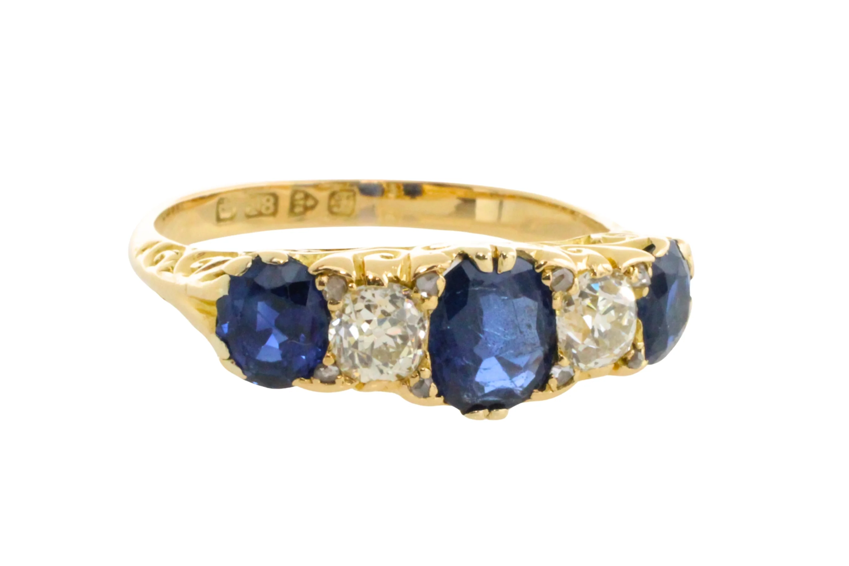 Edwardian sapphire and old mine cut diamond ring from 1906 - Image 4