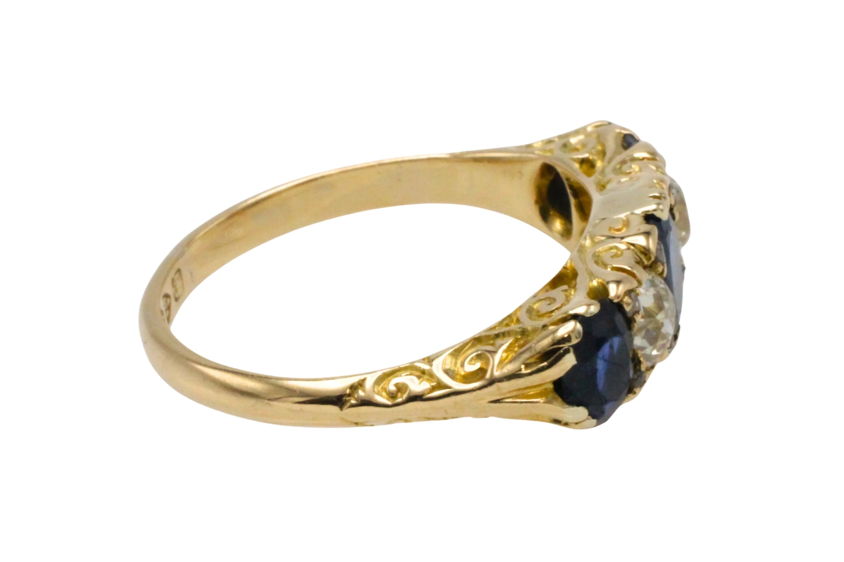 Edwardian sapphire and old mine cut diamond ring from 1906 - Image 5