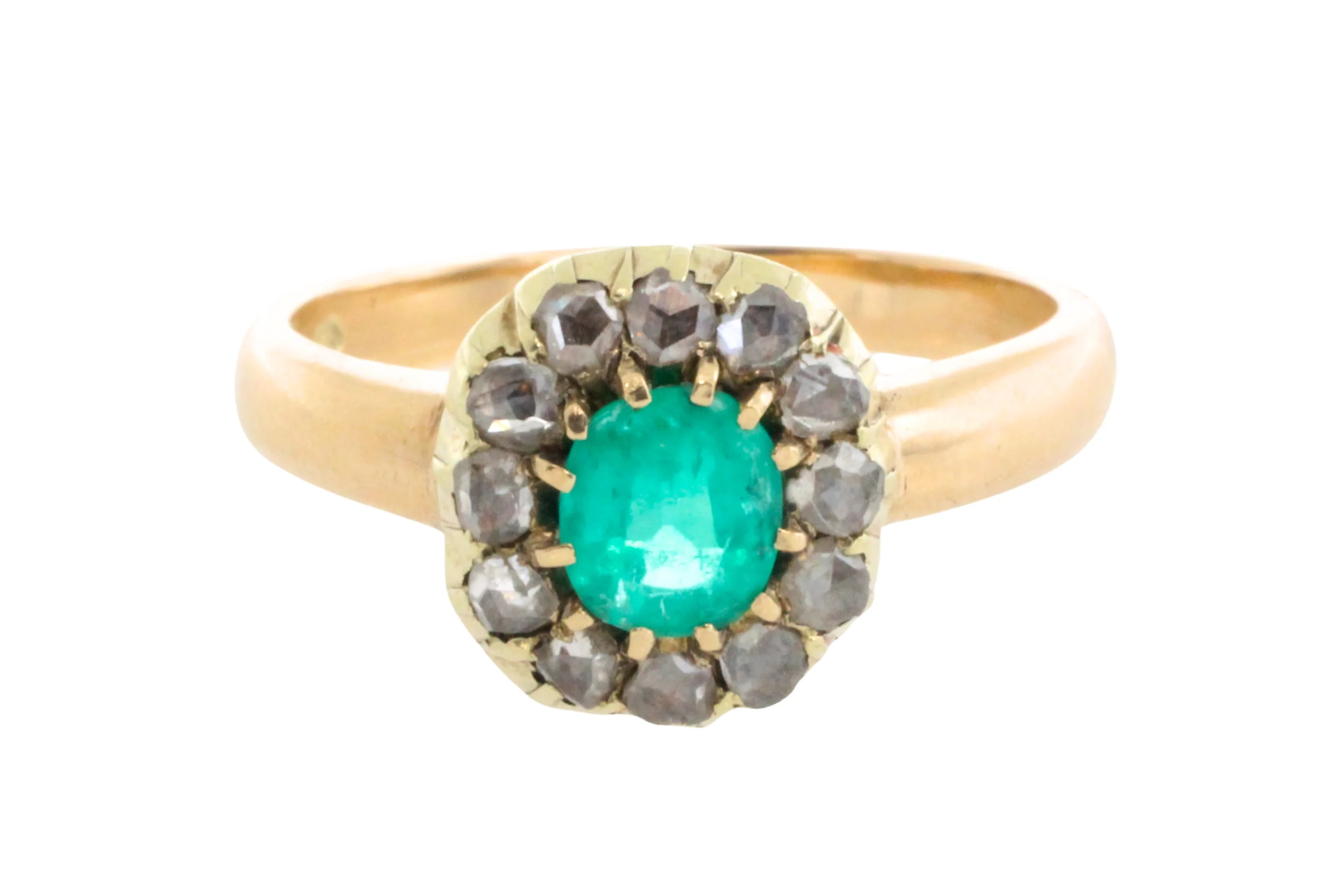 Emerald and rose diamond ring in 14 carat gold - Image 4