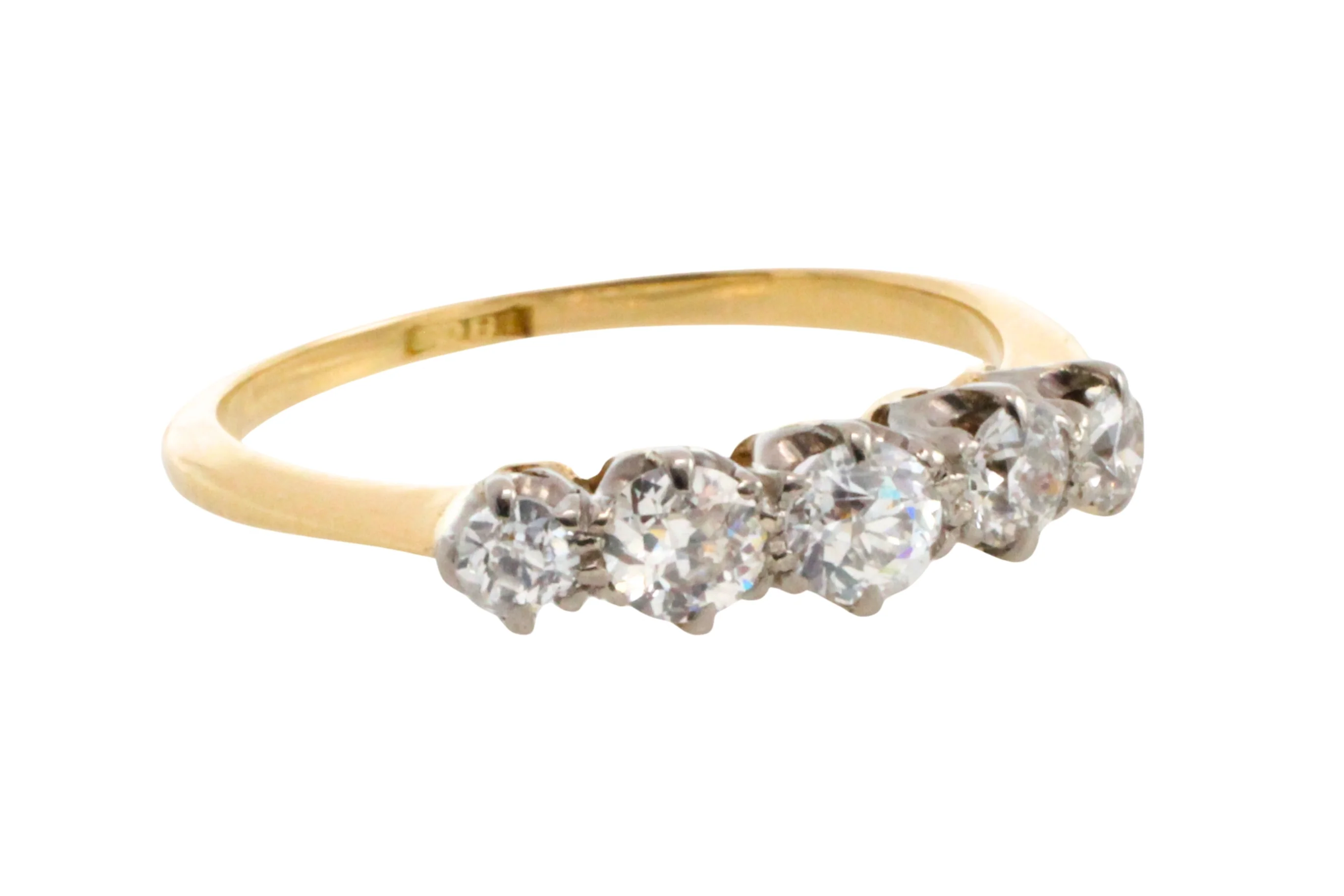 Five stone old cut diamond ring in 18 carat gold - Image 2