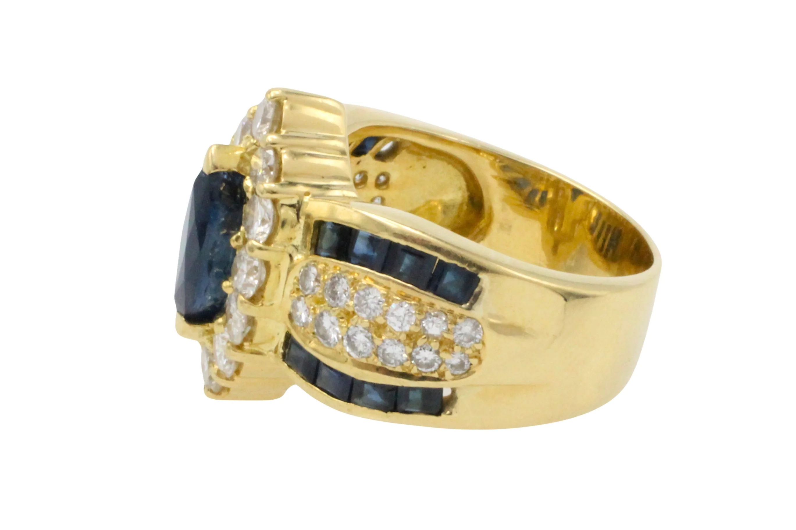 Marquise sapphire and diamond ring in 18 carat gold - Image 3