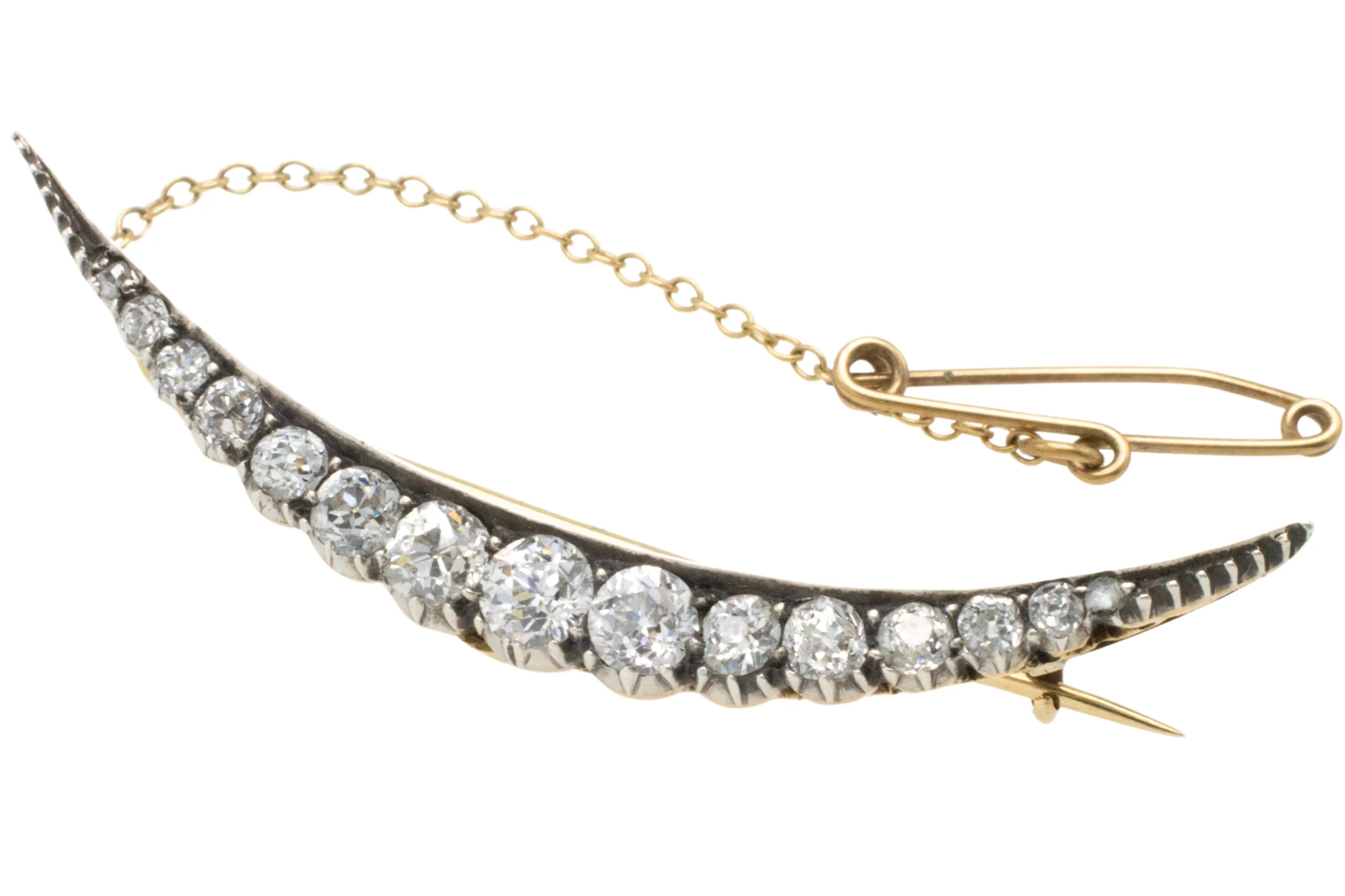 Old cut diamond crescent moon brooch - Image 3