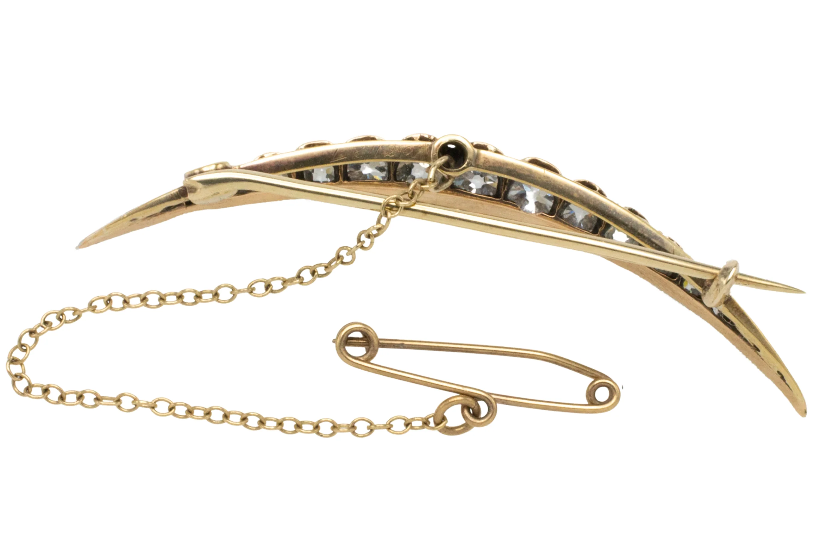 Old cut diamond crescent moon brooch - Image 4