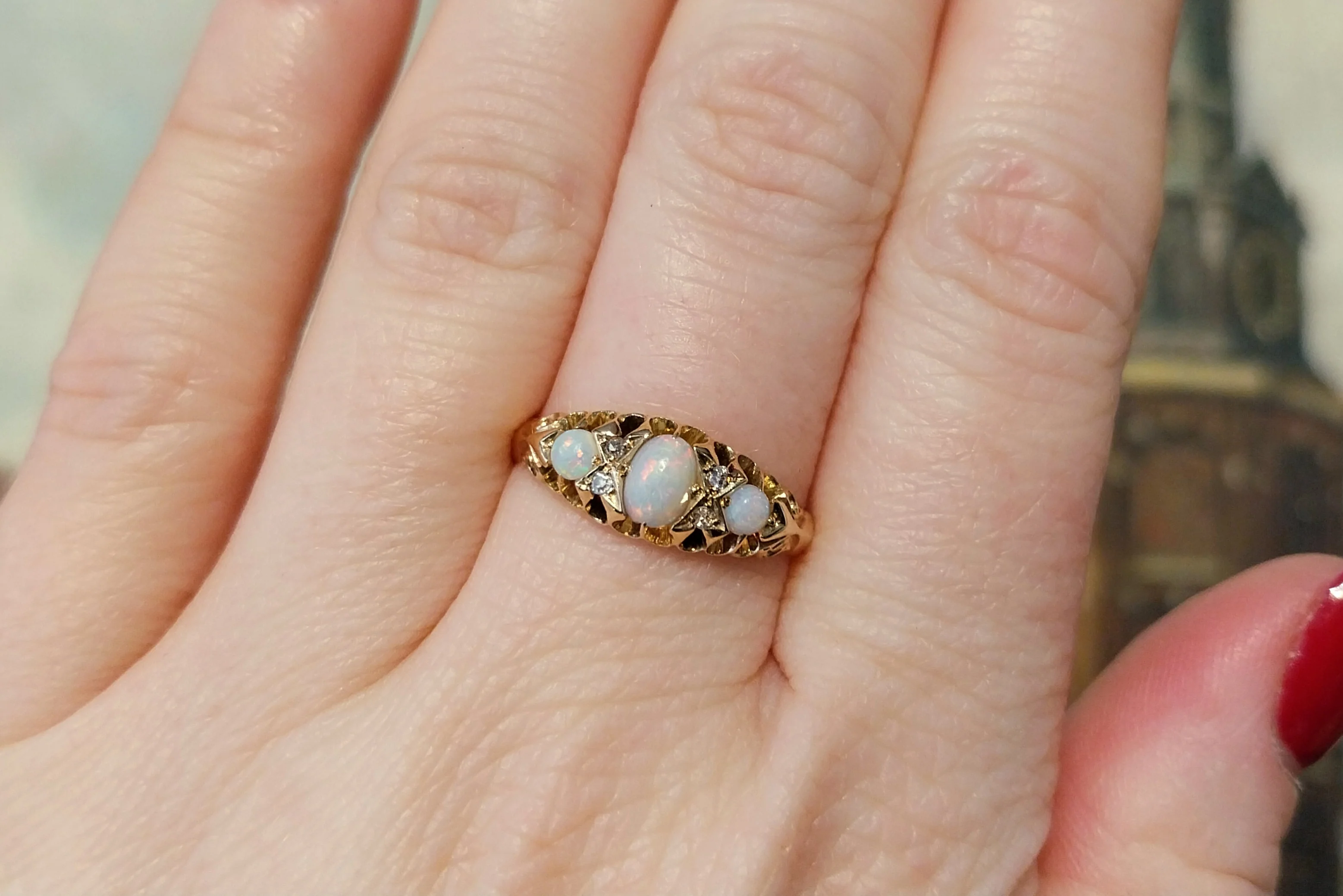 Opal and rose diamond ring from 1910 - Image 7