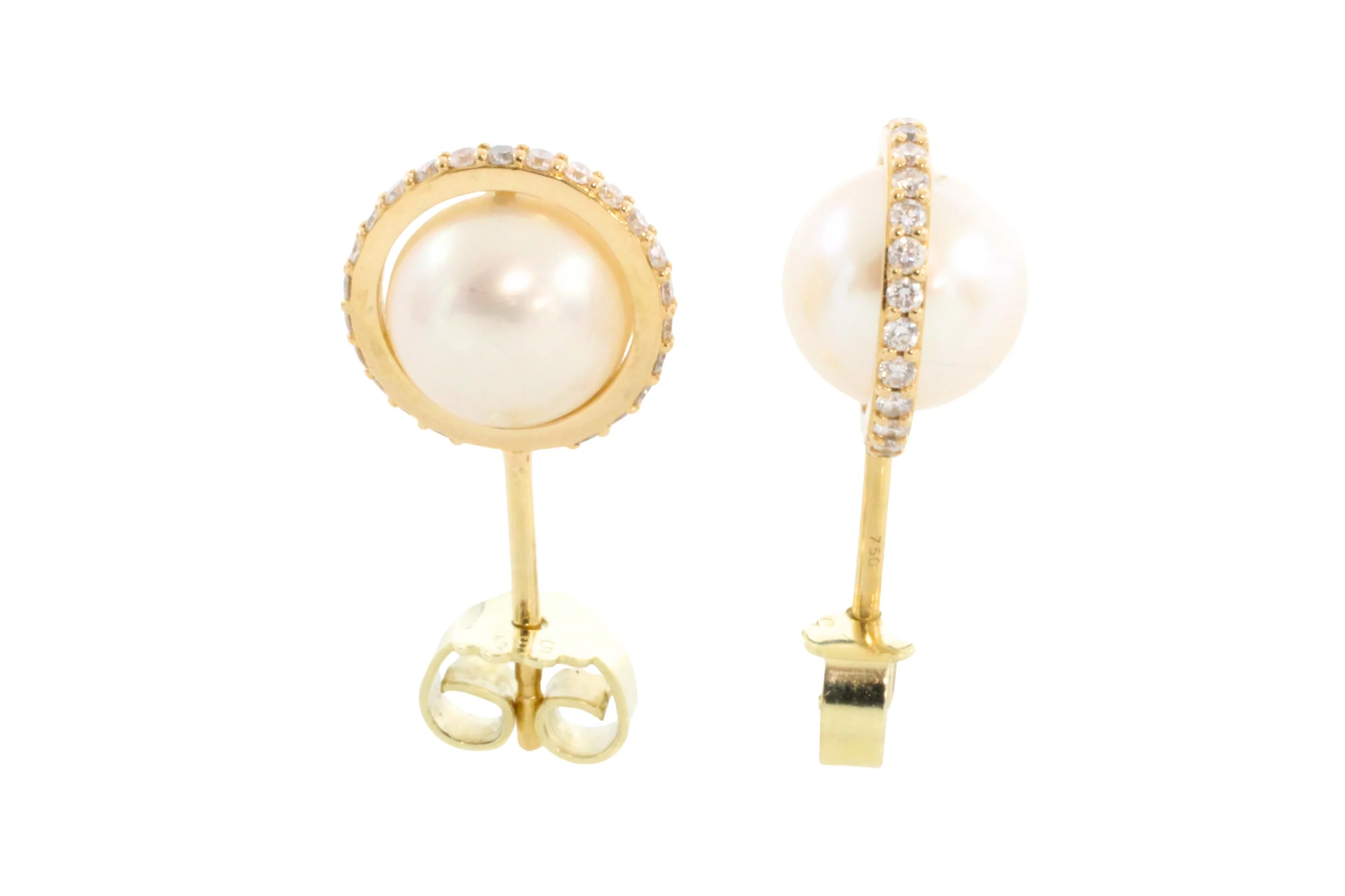 Pearl studs with diamond halos - Image 2