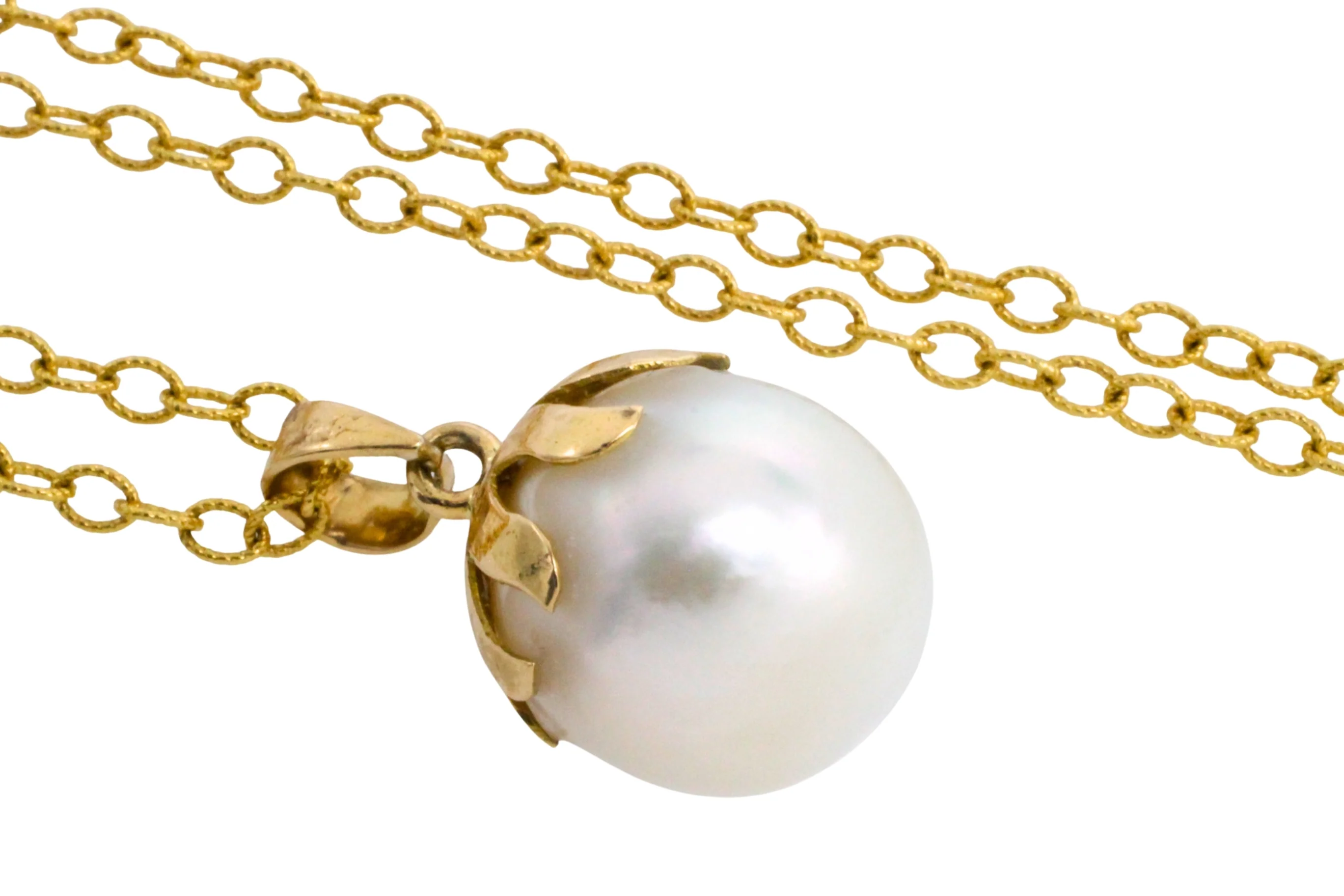 Pearl pendant and chain in 14 carat gold - Image 3