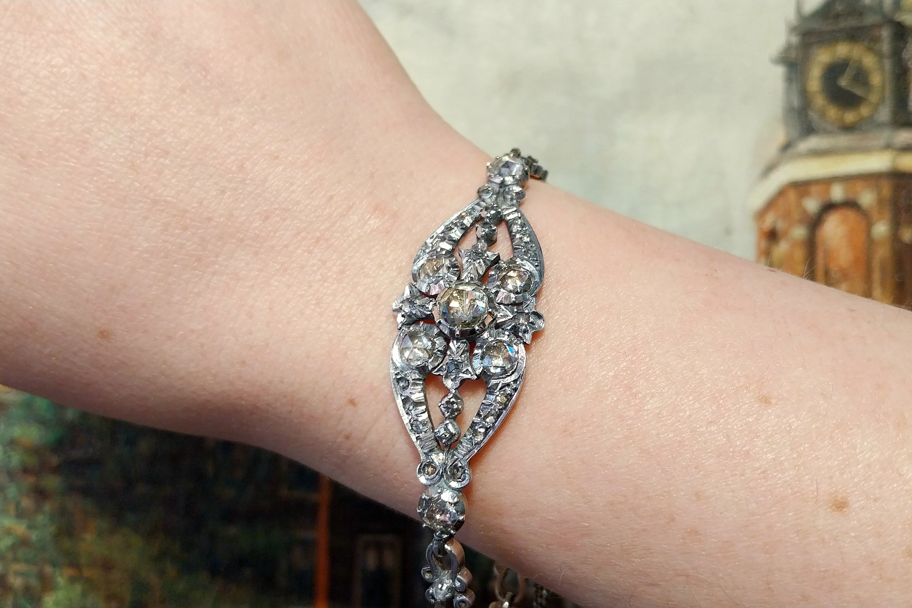 Rose diamond bracelet in silver and 14 carat gold - Image 8