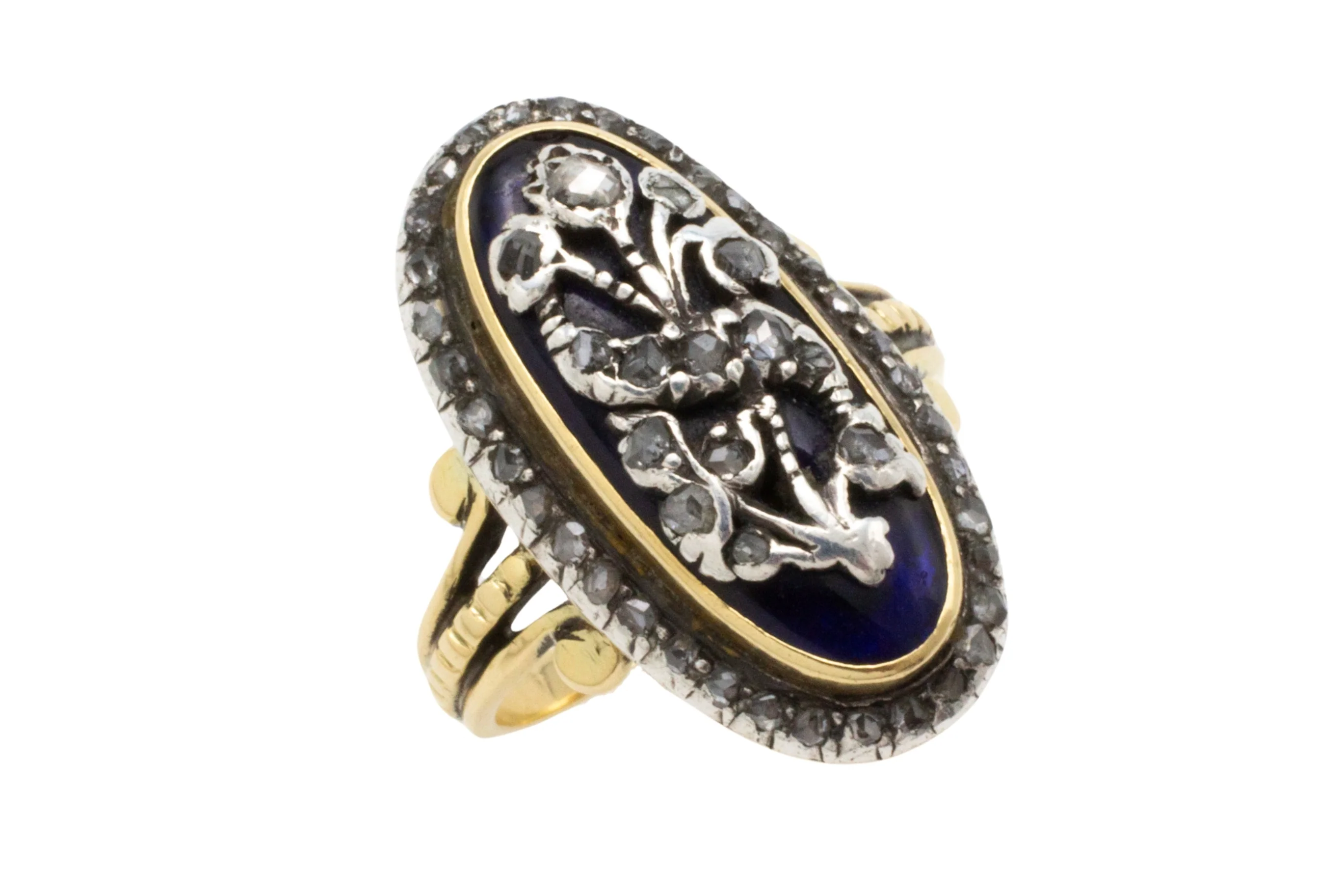 Rose diamond cobolt glass ring in gold and silver - Image 5