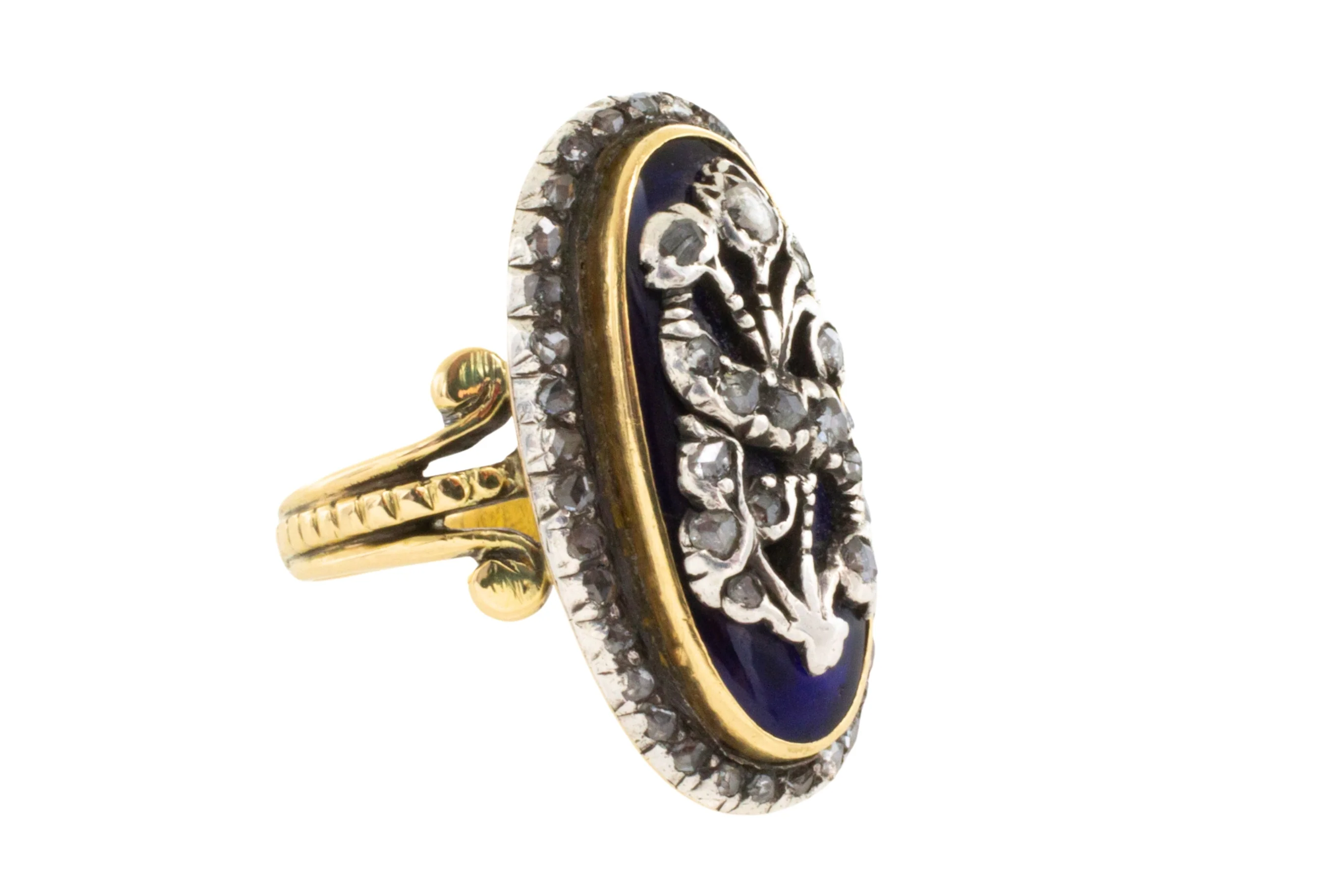 Rose diamond cobolt glass ring in gold and silver - Image 6