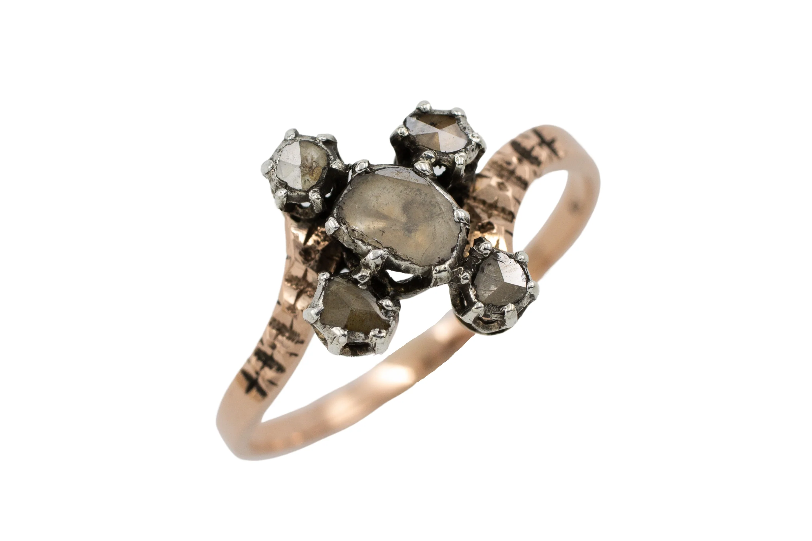Rose diamond ring in 18 carat gold and silver - Image 3