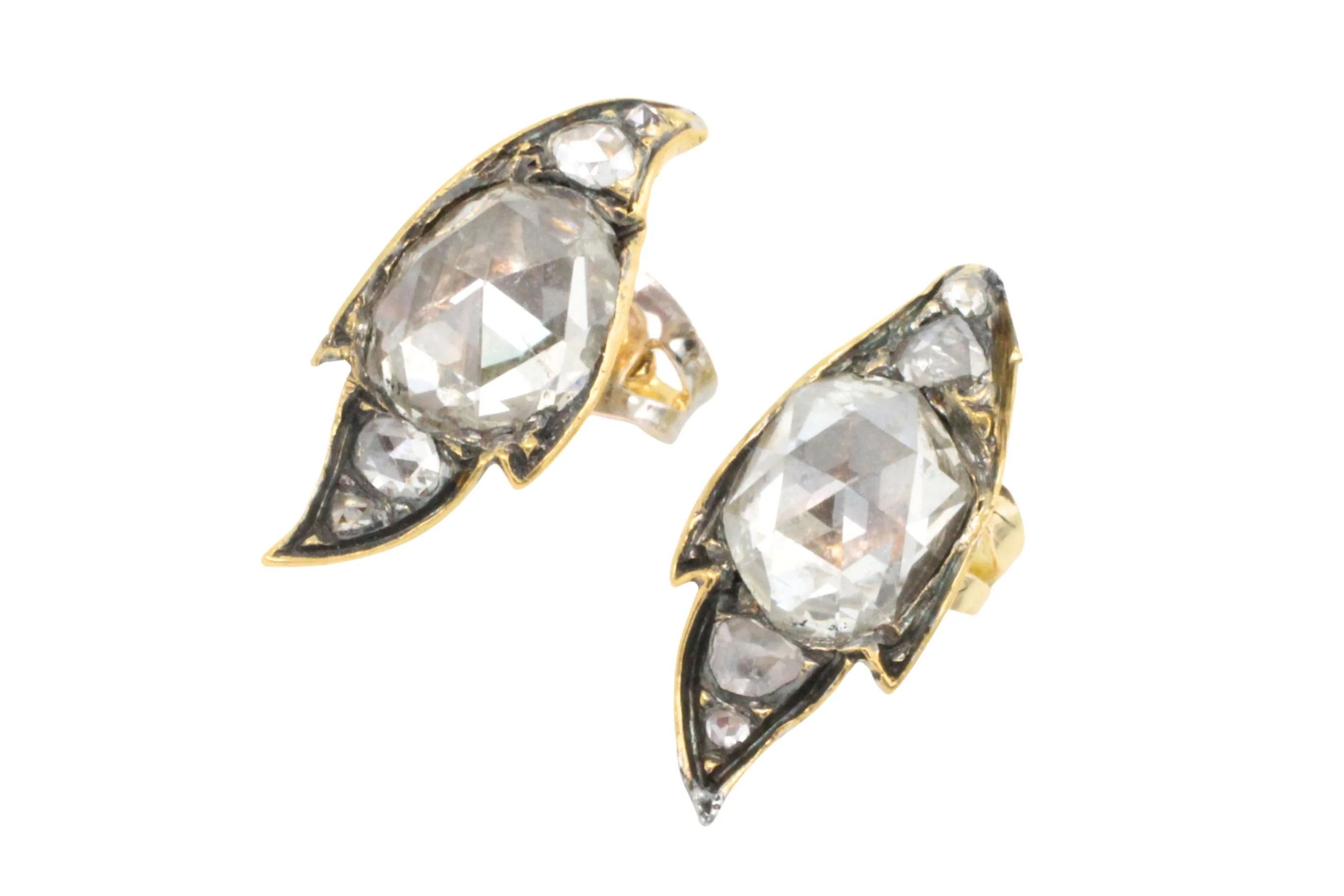 Rose diamond studs in silver and 14 carat gold